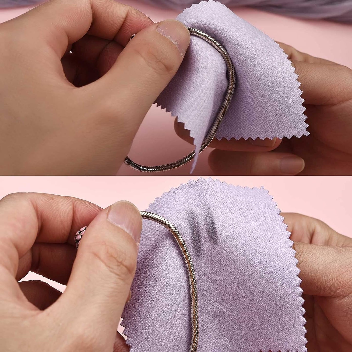 SEVENWELL 50pcs Jewelry Cleaning Cloth Purple Polishing Cloth for Sterling Silver Gold Platinum Small Silver Polish 8x8cm