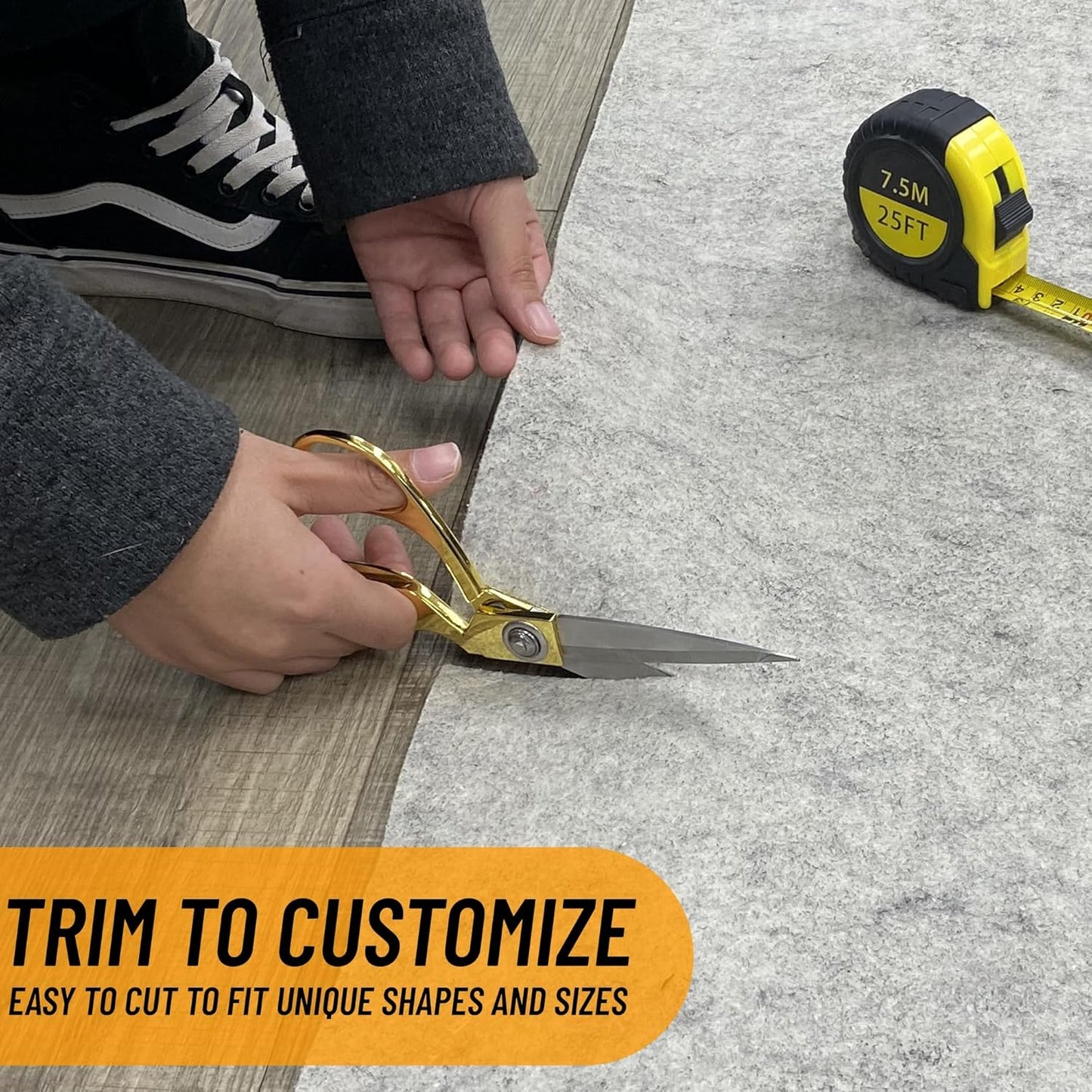 Ottomanson 7' x 7'8" Non-Slip Rug Pad Gripper 1/12 Inch Ultra Thin Dual Surface Felt + Rubber Gripper - Safe for All Floors, Cream