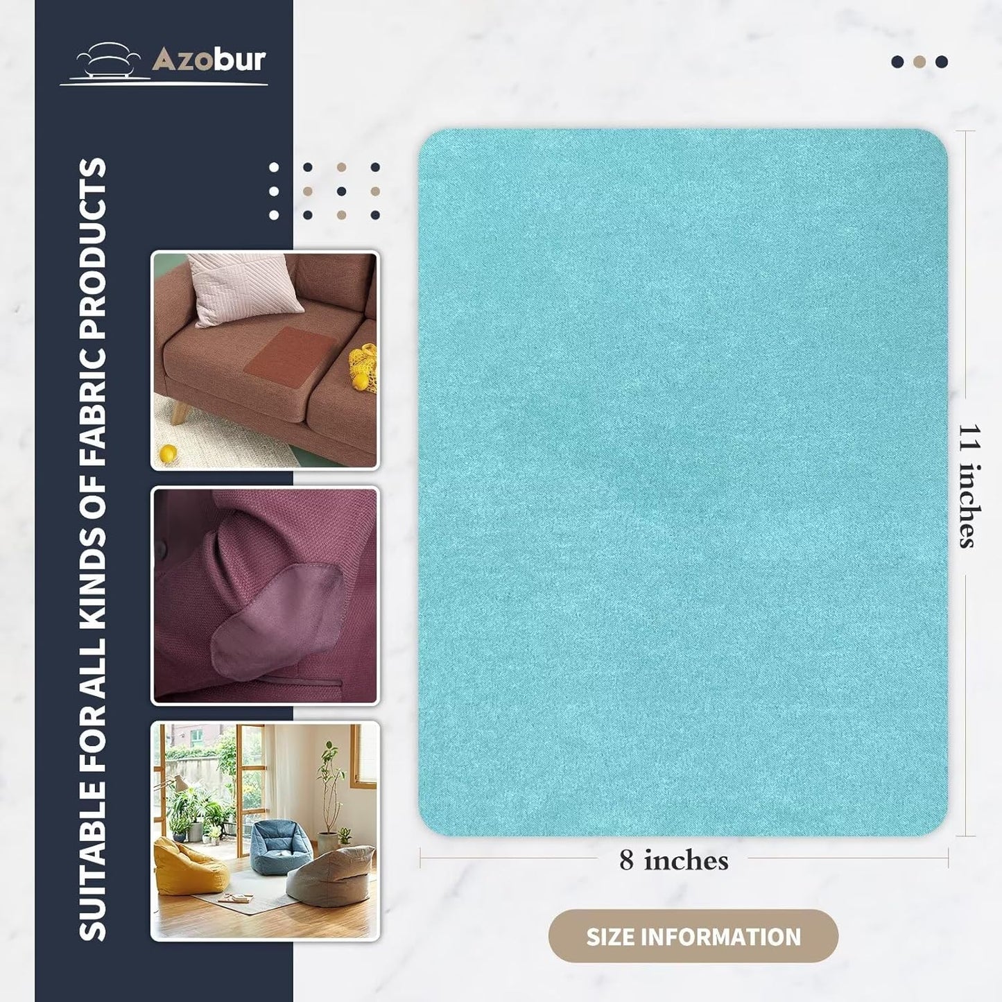 Azobur Velvet Patch,Self-Adhesive Rectangular Flannel Fabric Patch,Multicolor Available Anti Scratch Velvet 8X11 Inch Peel and Stick for Sofas, Automotive Interior, Handbags,and Pillow (Light Blue)