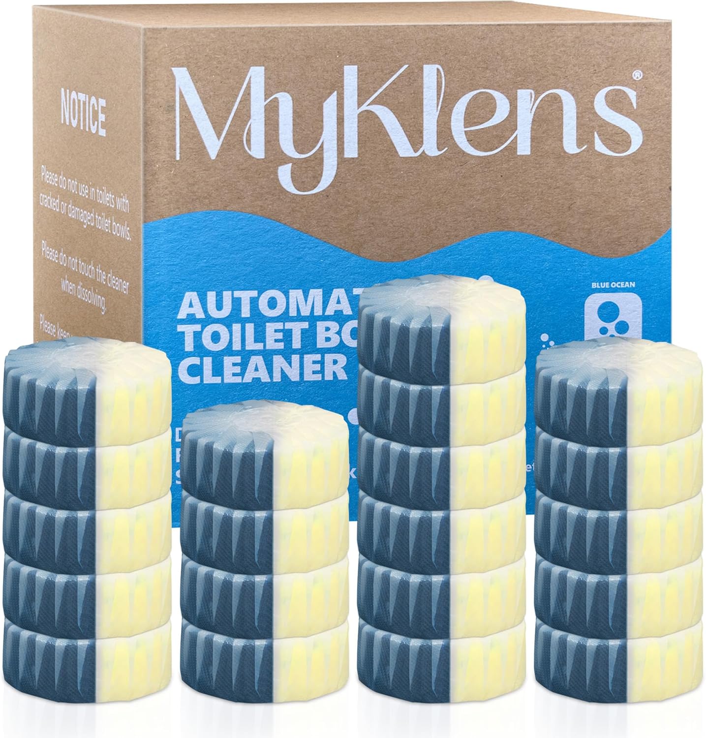 Toilet Bowl Cleaner Tablets, Automatic Toilet Bowl Cleaners, Long-Lasting Toilet Tabs Drop in Tank for Deodorizing & Descaling, Blue & Yellow, 20 Packs