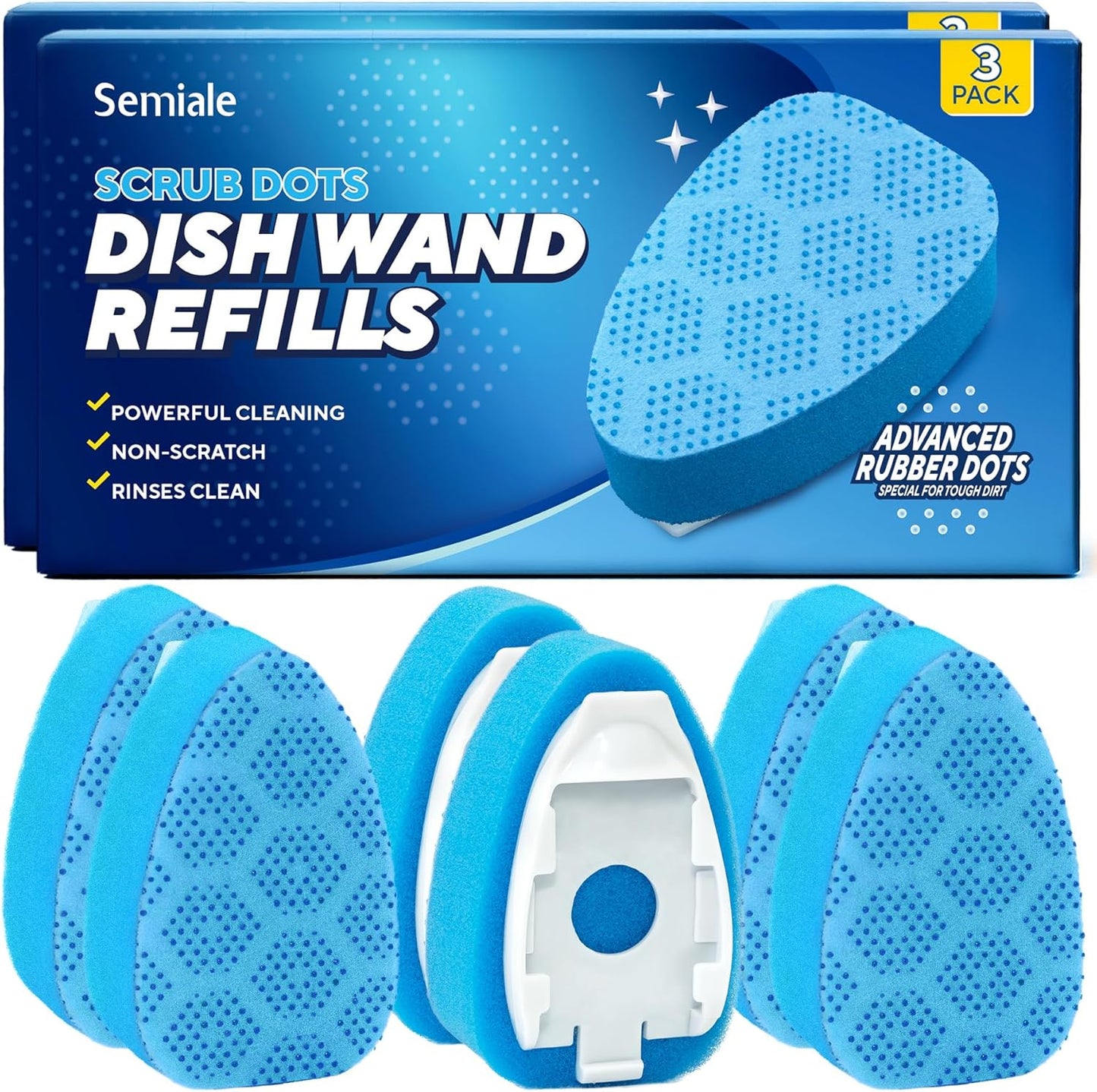 Scrub Dots Dishwand Refills Sponge Heads, Dish Wand Refill, Scrubber Replacement Head, Non Scratch Brush Soap Filled Dispensing Handle,Heavy Duty Dishwashing Pads Dispenser Dishwasher Cleaning