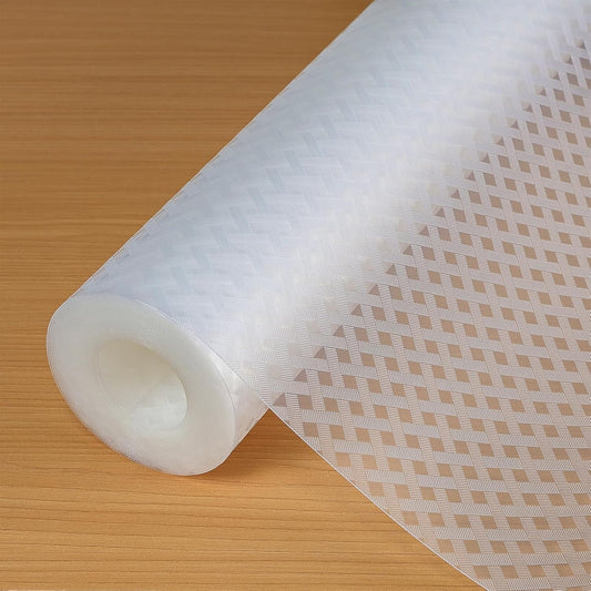 Shelf Liners 12 in x 20 ft EVA Drawer Mats, Non-Adhesive Cupboard Protector, Kitchen Cabinet Lining Fridge Liner (Clear Crossed Stripe, 30.5x610cm)