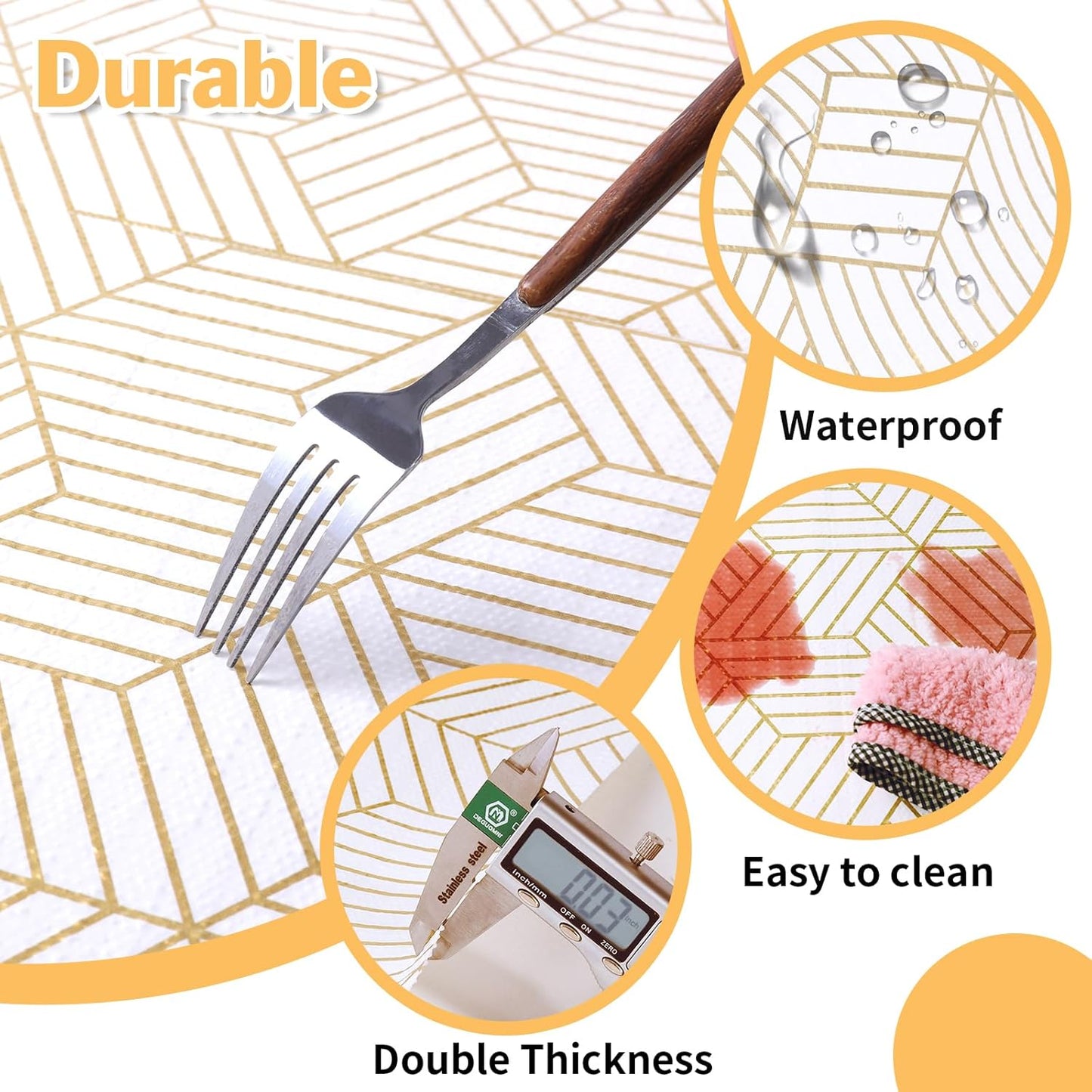 Shelf Liners for Kitchen Cabinets Non Adhesive Shelf Liner Paper Non-Slip Thickened Drawer Liner Easy to Clean for Tool Box Refrigerator with Knife and Tape Measure, Gold Geometric, 17.3 x 354.3 in