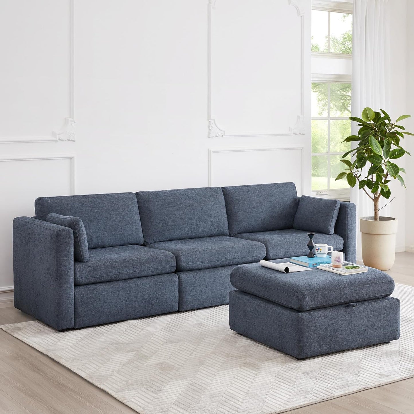 CHITA Oversized Modular Sectional Sofa, FSC Certified Large L Shaped Couch, Modular Sectional Couch for Living Room,112 inch Width,4 Seat Modular Sofa with Storage Ottoman, Blue