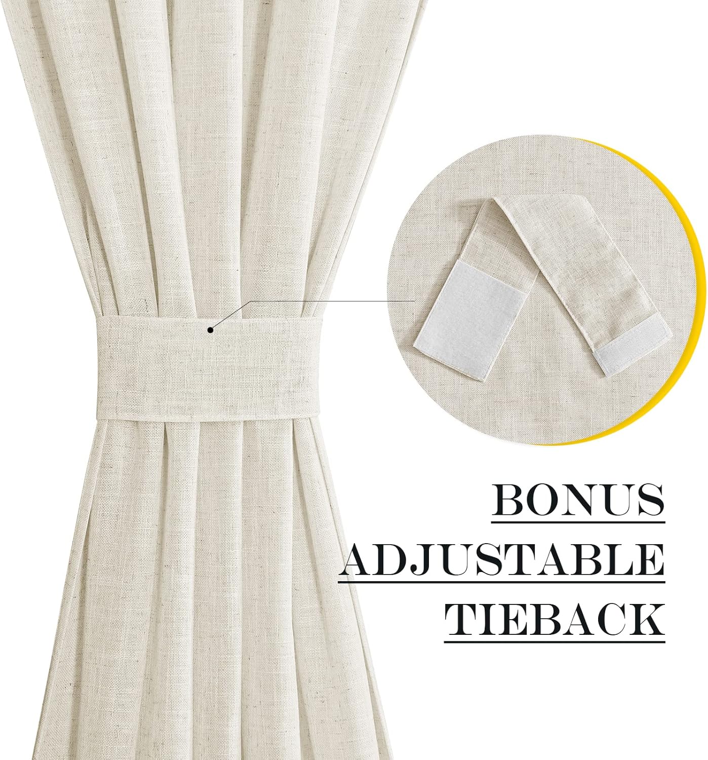 NICETOWN 80 inches Sidelight Door Curtains for French Door Linen Sheer Window Panels for Kitchen Patio Glass Adjuatble Curtains with Tieback, 26 x 80 Inches, 1 Panel, Linen