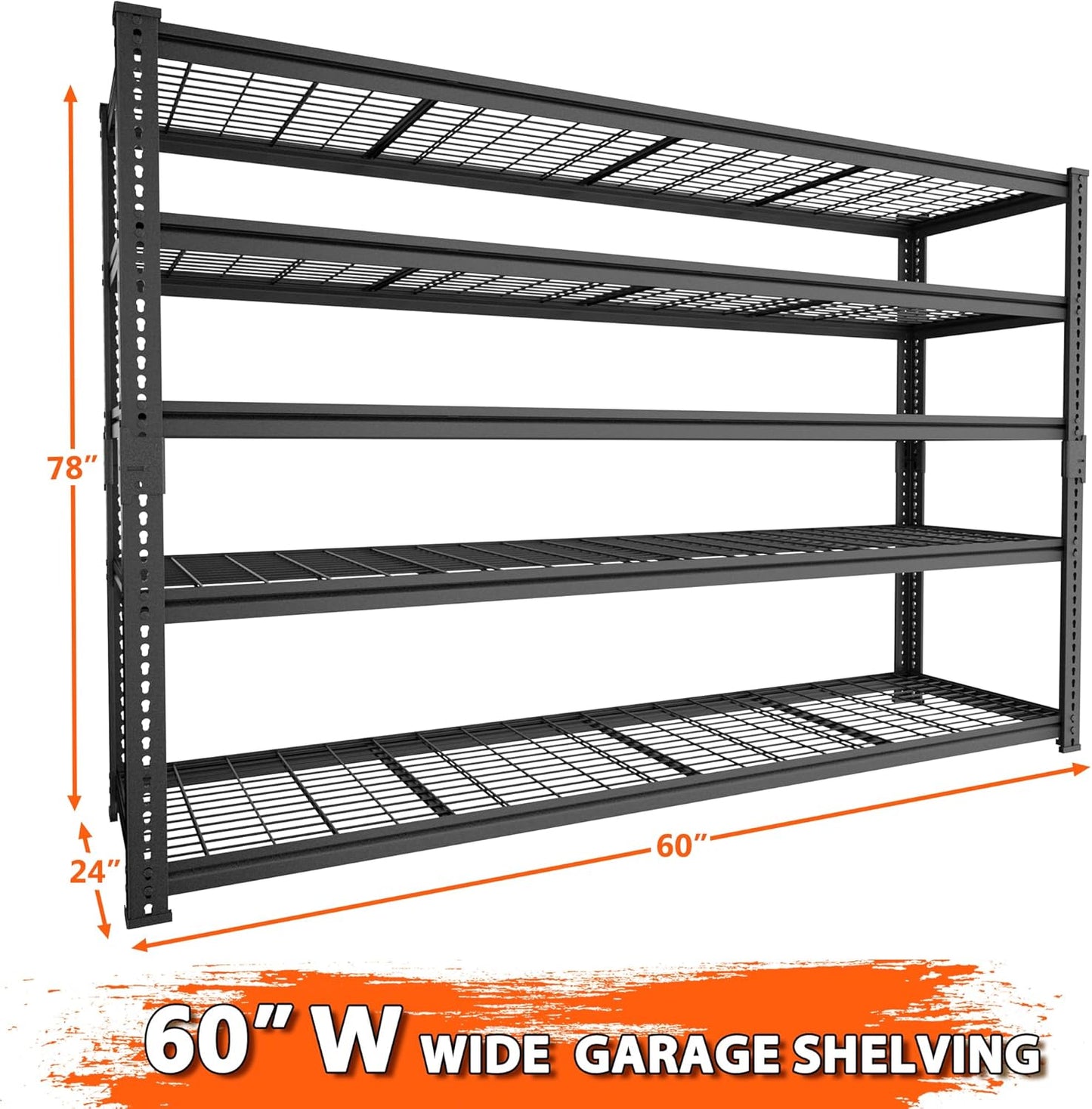 Storage Shelves Heavy Duty, 2 PCS 60" L x 24" W x 78" H Garage Wire Shelving Unit Loads 3300LBS, 5-tier Adjustable Metal Industrial Utility Shelf Rack for Kitchen, Laundry Room, Warehouse, Basement