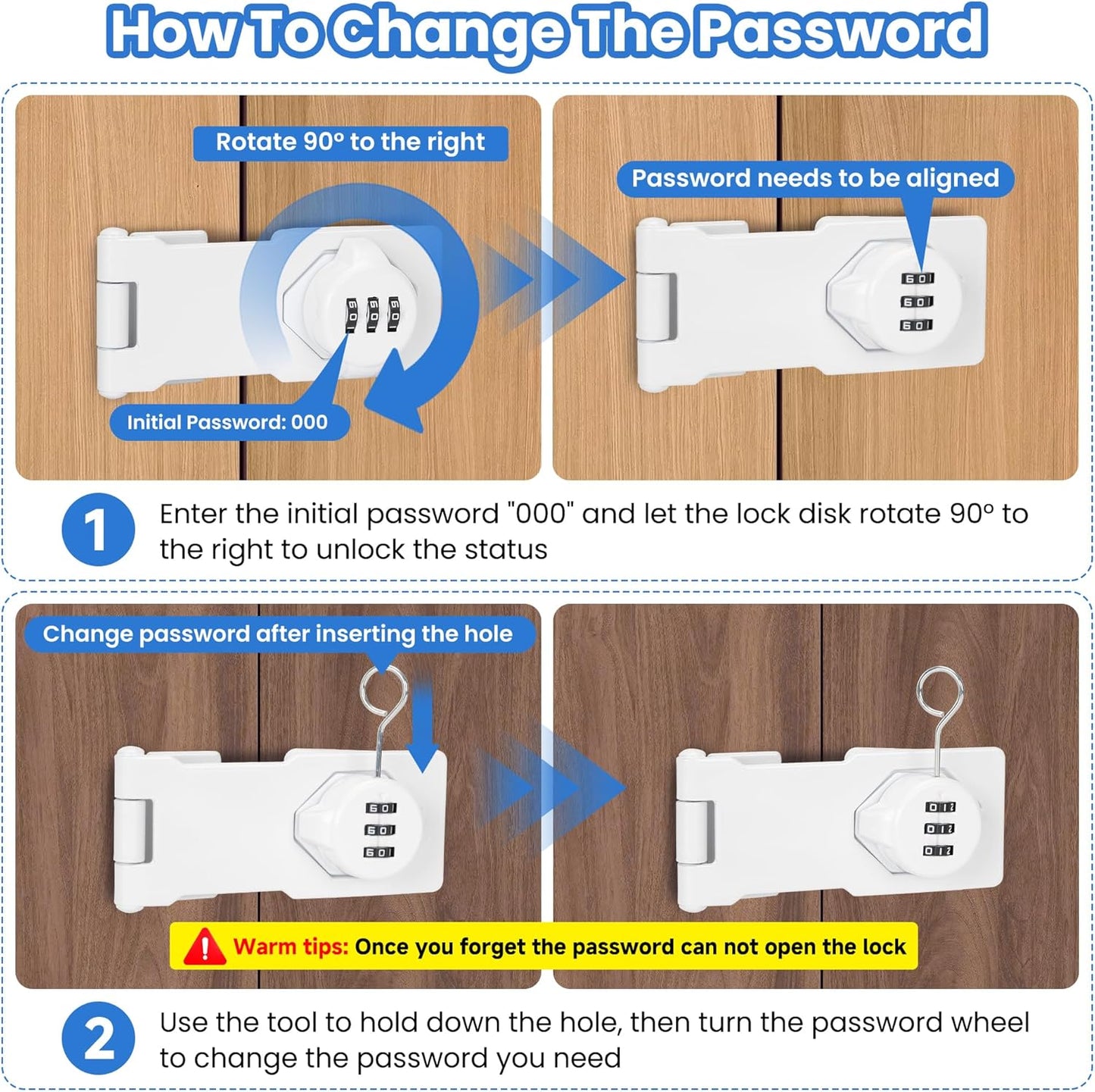 Keyless Cabinet Lock with Combination Code - 3-Digit Password Hasp Latch Lock for Drawers, Bifold Closet Door and Double Sided Door (White, 4.5 Inch)