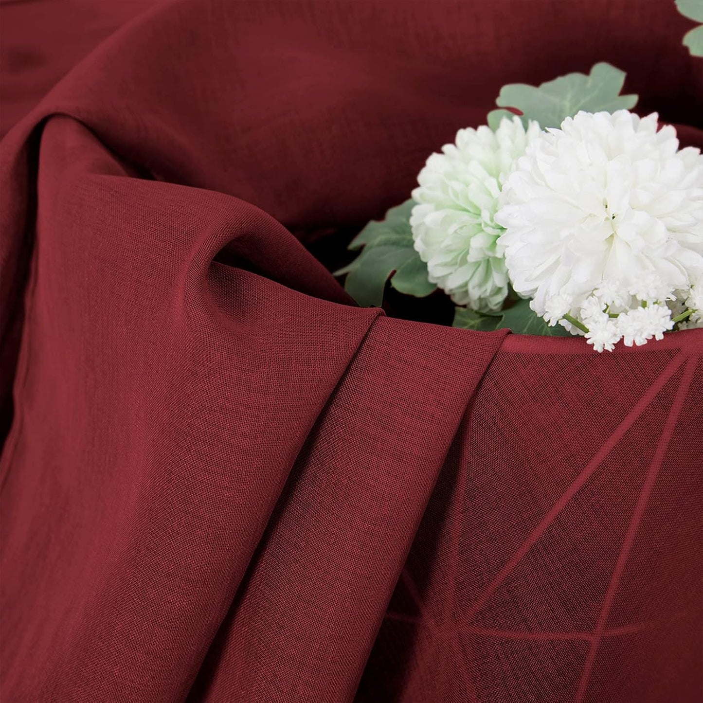 Tollpiz Sheer Tier Curtains Kitchen Linen Textured Half Curtain Sheers Light Filtering Rod Pocket Voile Bathroom Short Curtains for Farmhouse, 25 x 30 inches Long, Burgundy Red, Set of 2 Panels