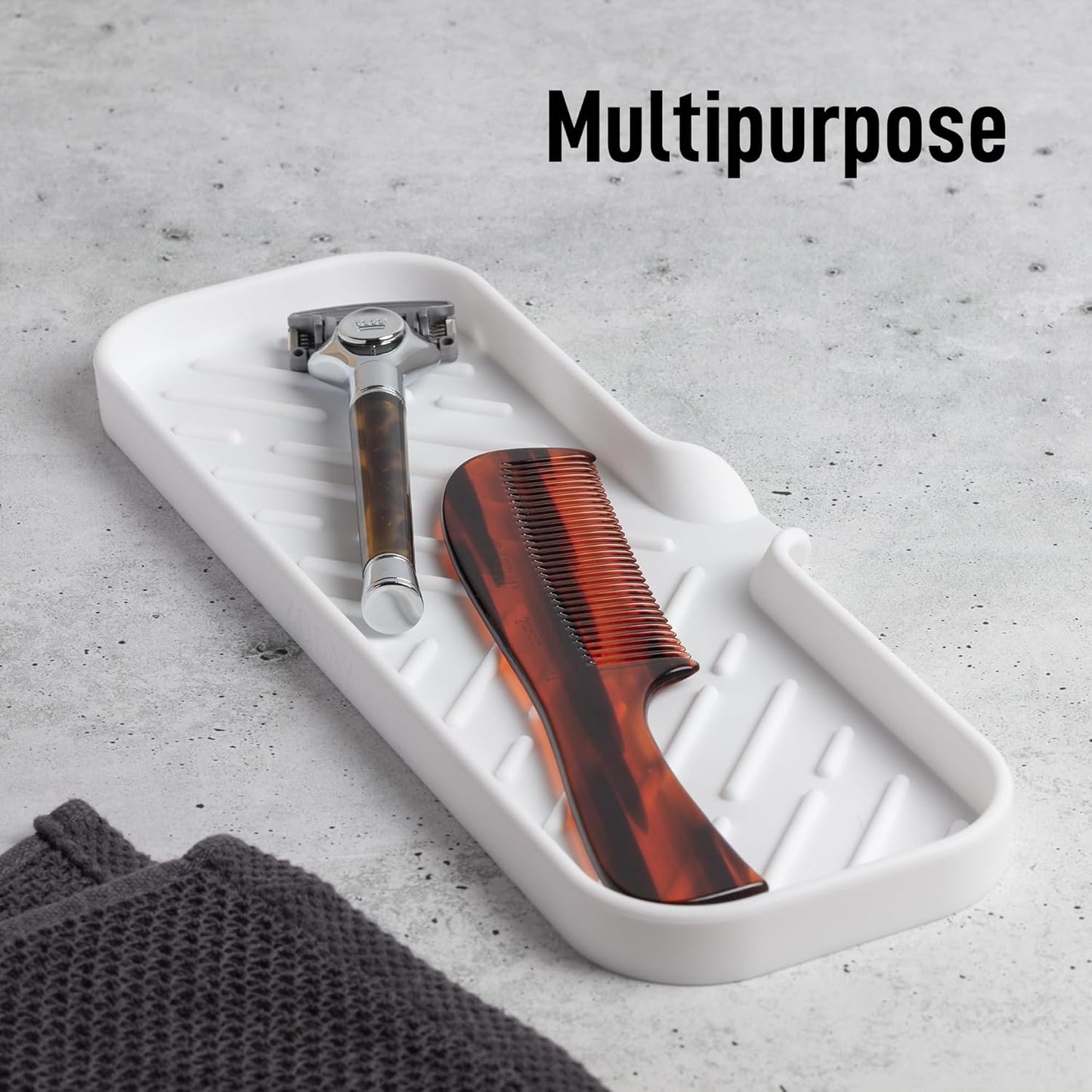 Zulay Kitchen Large Silicone Sponge Holder (12x4) – Flexible Sink Organizer Tray for Kitchen & Bathroom – Multipurpose Soap Dish for Sponges, Makeup, Trinkets & More (White)