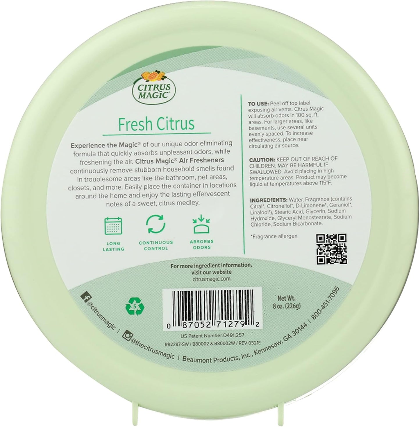 Citrus Magic Odor Absorbing Solid Air Freshener, Fresh Citrus, 8-Ounce, Pack of 3