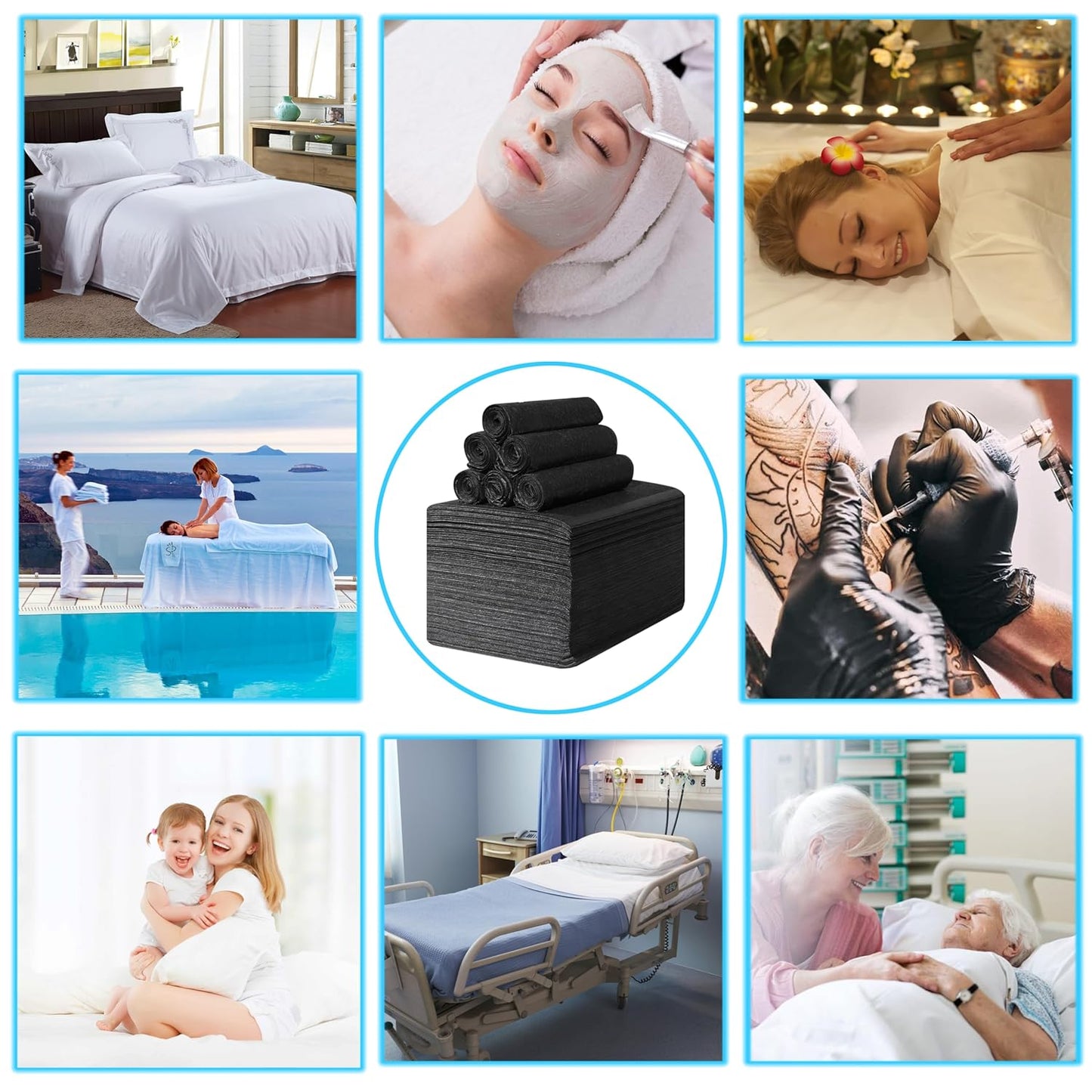 Disposable Bed Sheets 100 Pcs 31" x 71" Massage Table Sheets Non Woven Fabric SPA Bed Cover Breathable for Massage Beauty Tattoos（Black）