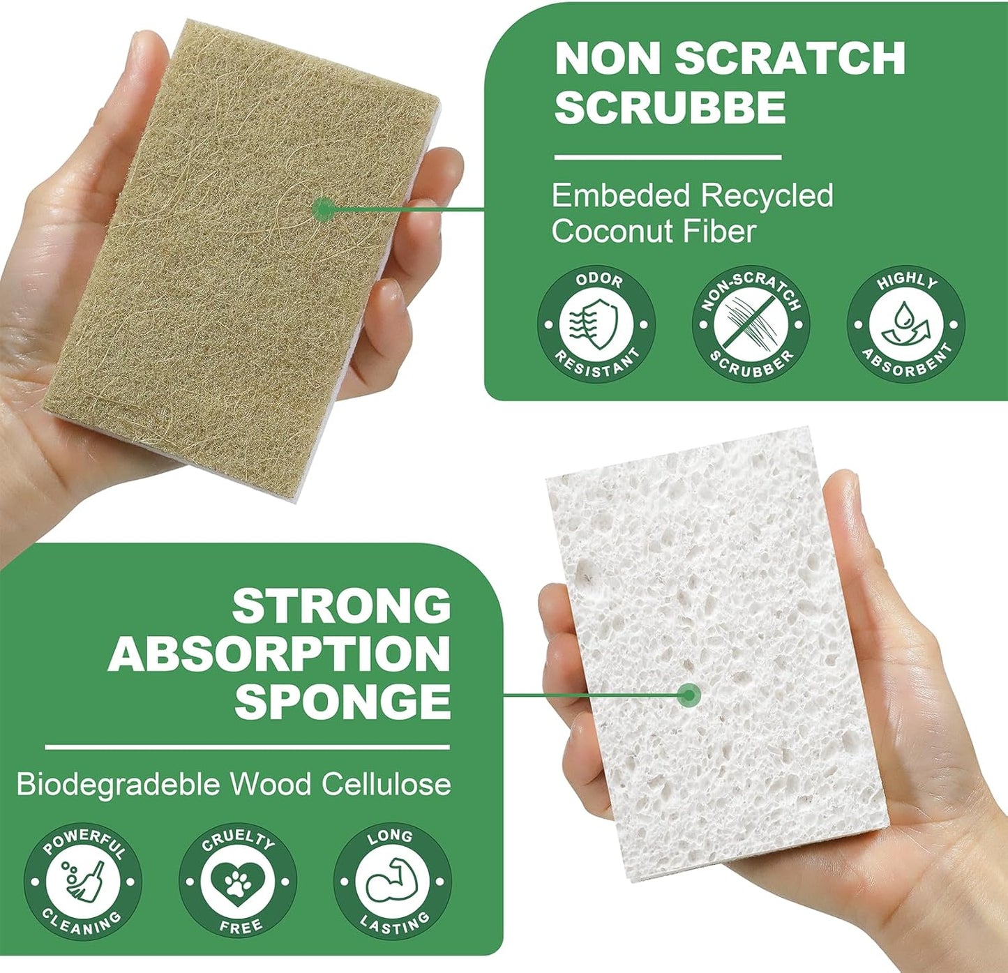 Natural Kitchen Sponges, 12 Pack Non-Scratch Sponge for Dishes, Biodegradable Scruber Sponges Kitchen for Cleaning, Household