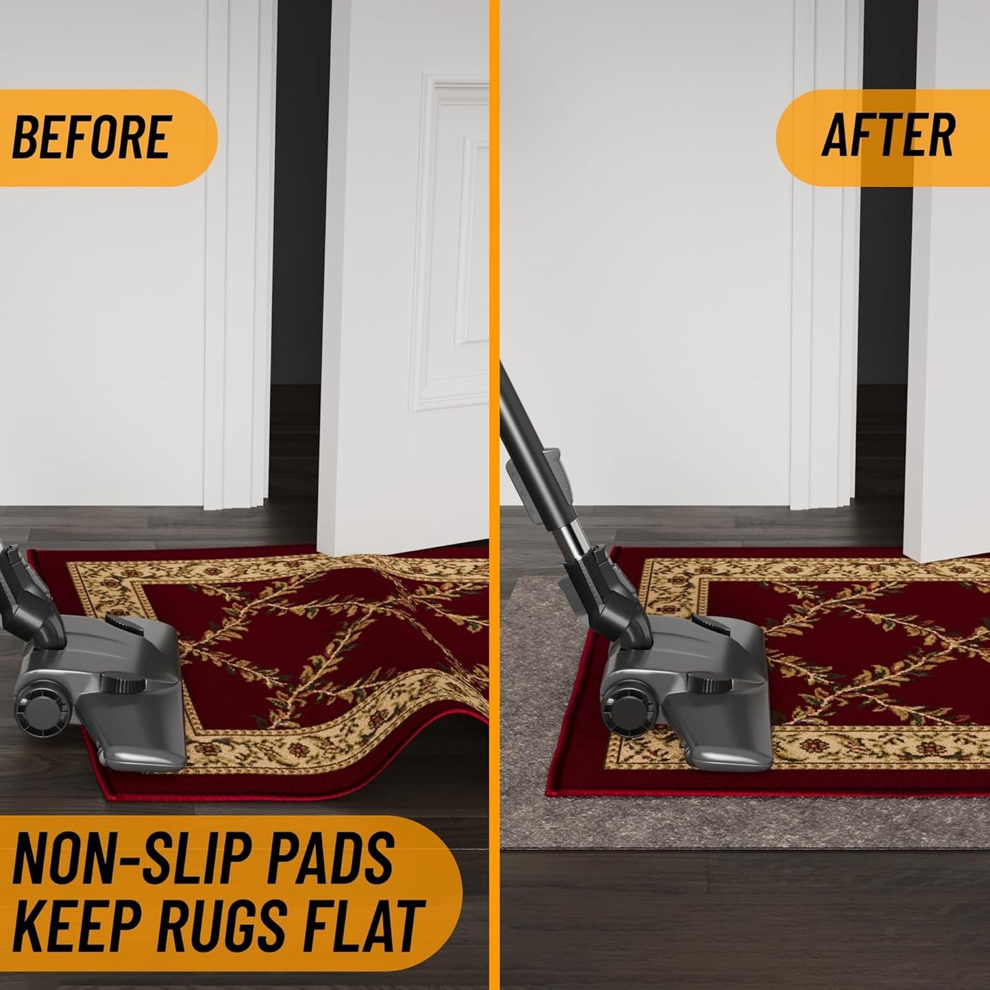Ottomanson 8' x 9' Non-Slip Rug Pad Gripper 1/4 Inch Thick Dual Surface Felt + Rubber Gripper - Safe for All Floors, Brown