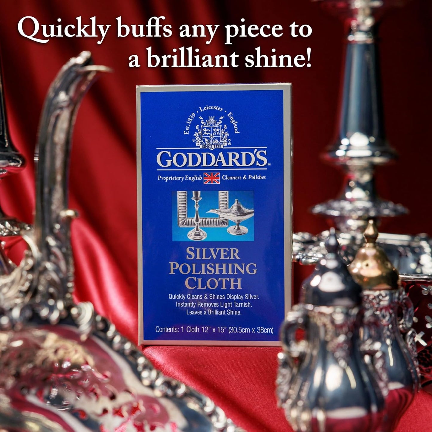 Goddard's Silver Polishing Cloth for Jewelry, Remove Tarnish on Plated or Sterling Silver, Gold, Antiques, and Leaves Tarnish Protection, 2 Cloths