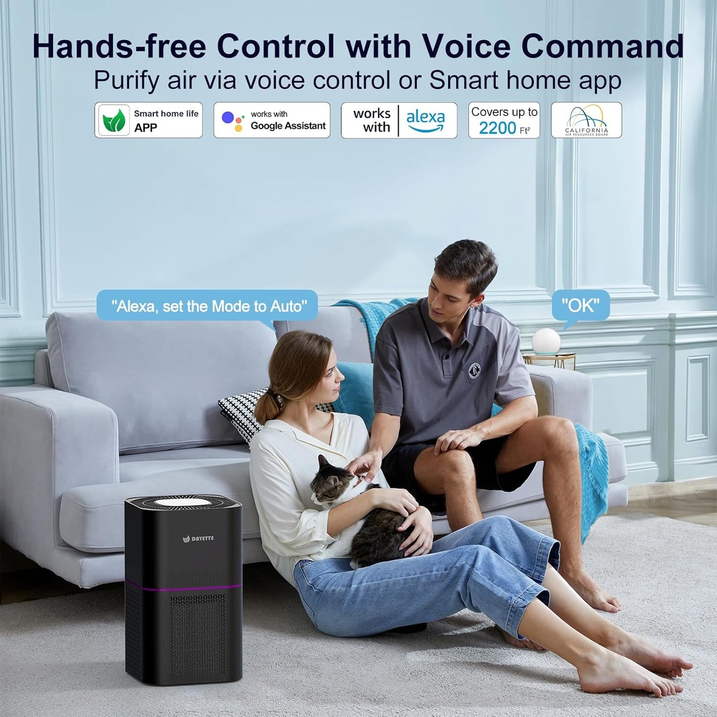 Dayette Air Purifiers for Home Bedroom Up to 2200 Sq Ft，H14 True HEPA Filter Smart WIFI Air Purifiers for Large Room,APP & Alexa Control Air Cleaner with for Allergies Pet Dander Smoke Dust