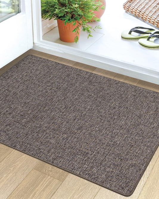 LUMI Ultra Thin Door Mat for Entryway, Low Profile Non Slip Rubber Backing Indoor Doormat, Easy Clean Welcome Entrance Mat for Inside House, Patio,Brown 24"x36"