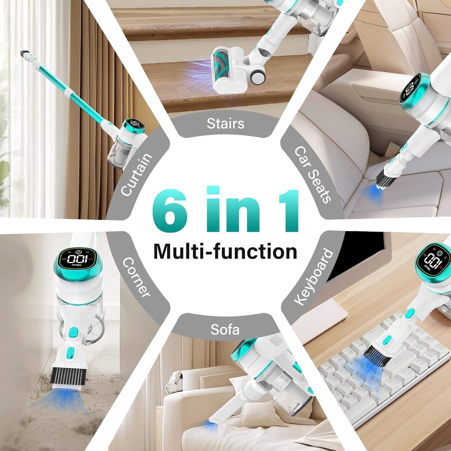 Tikom V500 Cordless Vacuum Cleaner for Home, 40000Pa/450W Stick Vacuum with LED Touch Screen, Charging Wall Dock, Anti-Tangle, Lightweight Handheld Vacuum for Pet Hair, Hard Floor, Carpet, Blue