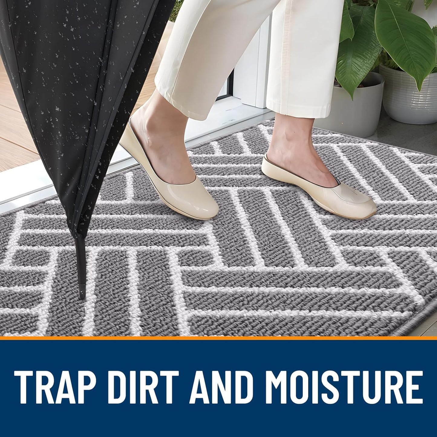 OLANLY Indoor Door Mat, 40x32 Inch, Dirt Resistant and Absorbent, Non-Slip Rubber Backing Floor Mats, Easy Clean Low-Profile Doormat for Entryway, Front Door, and Inside Entrance, Grey