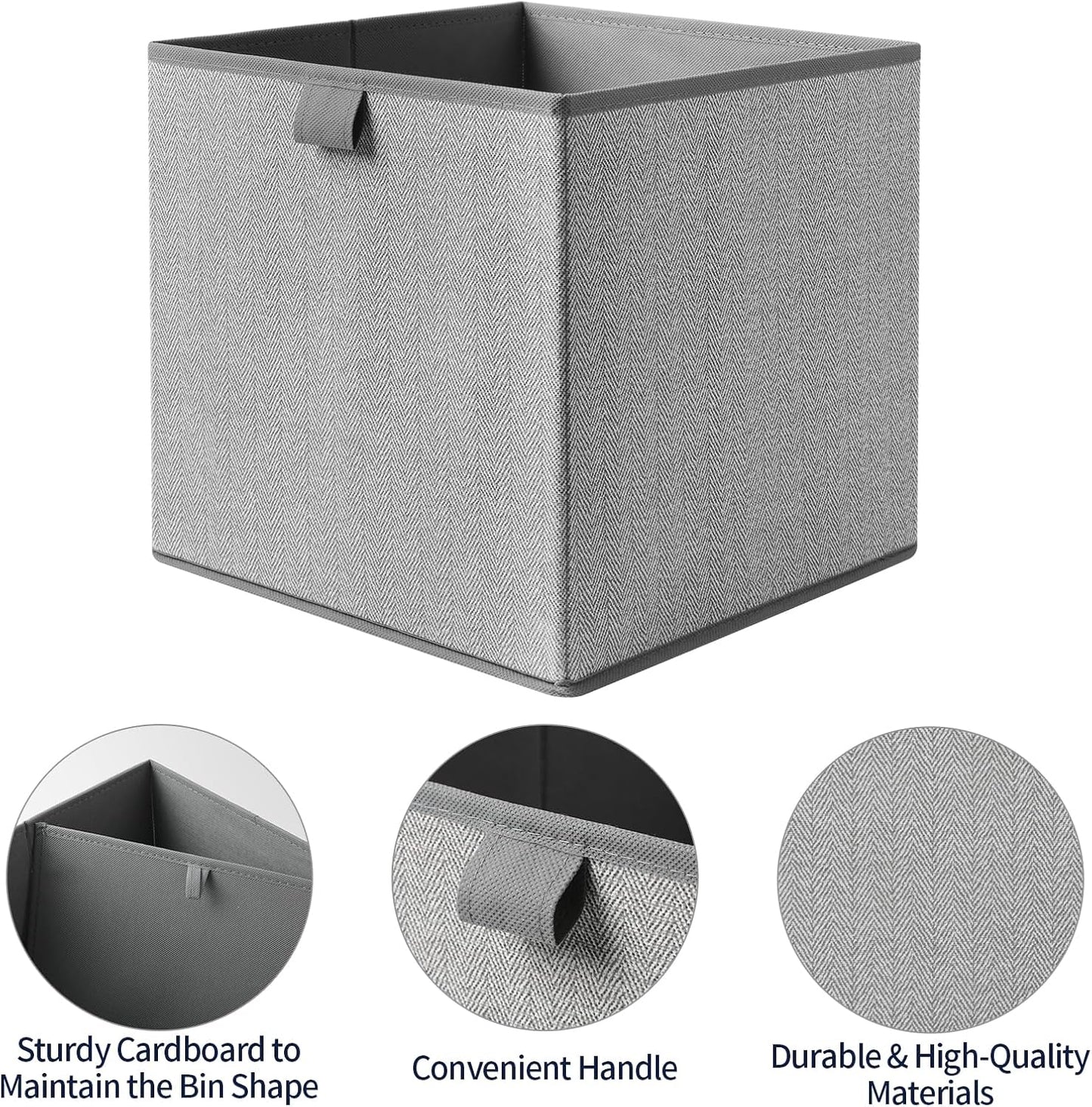 Storage Baskets, 11.8-Inch Woven Fabric Bins, Storage Cubes with Reinforced Handles, Organizer Bins for Closet Shelves, Foldable, for Toys, Clothes, Natural Beige (4PCS/Grey-11.8*11.8*11.8inch)