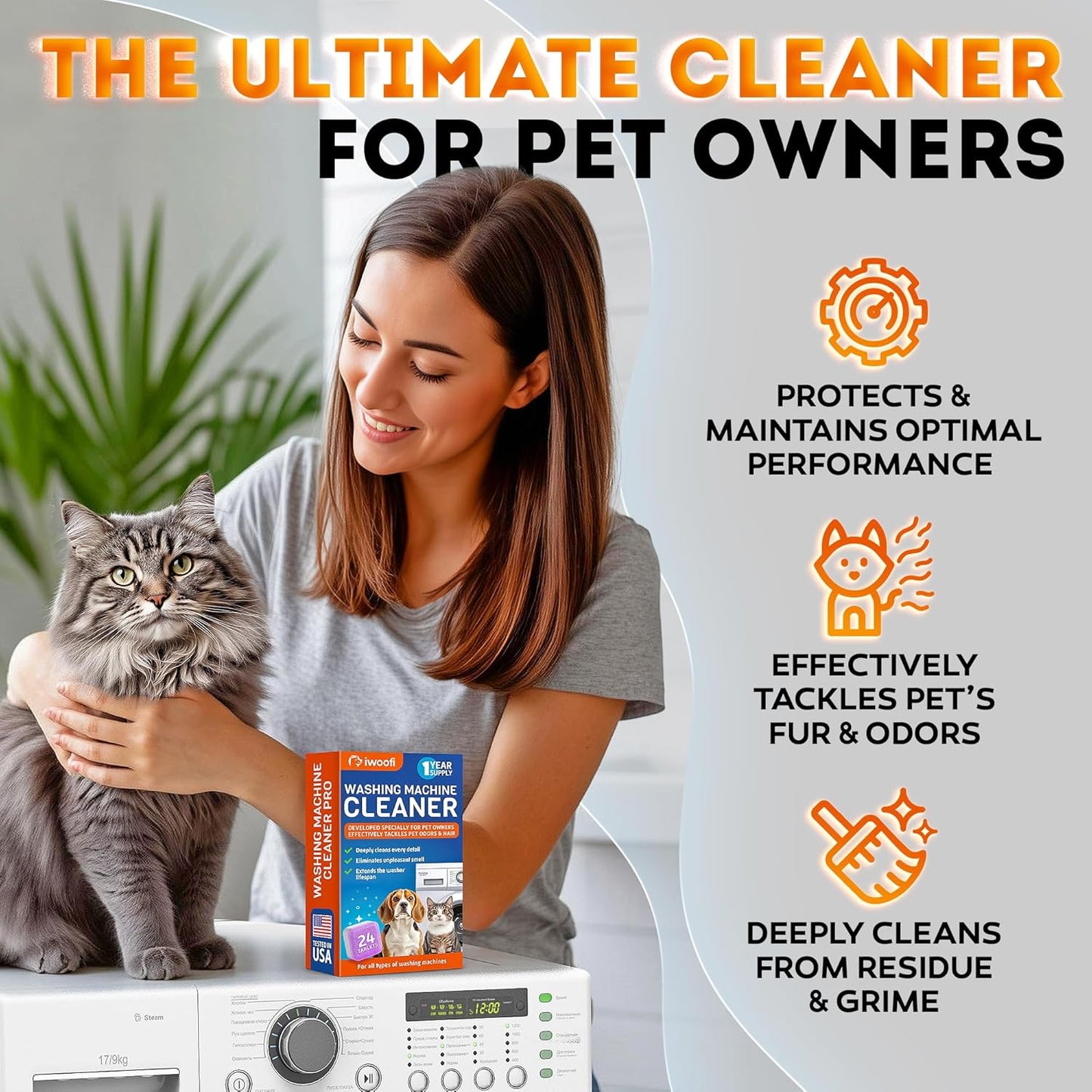 Washing Machine Cleaner Tablets for Pet Owners -Easily Removes Residue Grime Pets Odors and Hard Water Buildup–Formulated for Pet Owners - 24 Pack