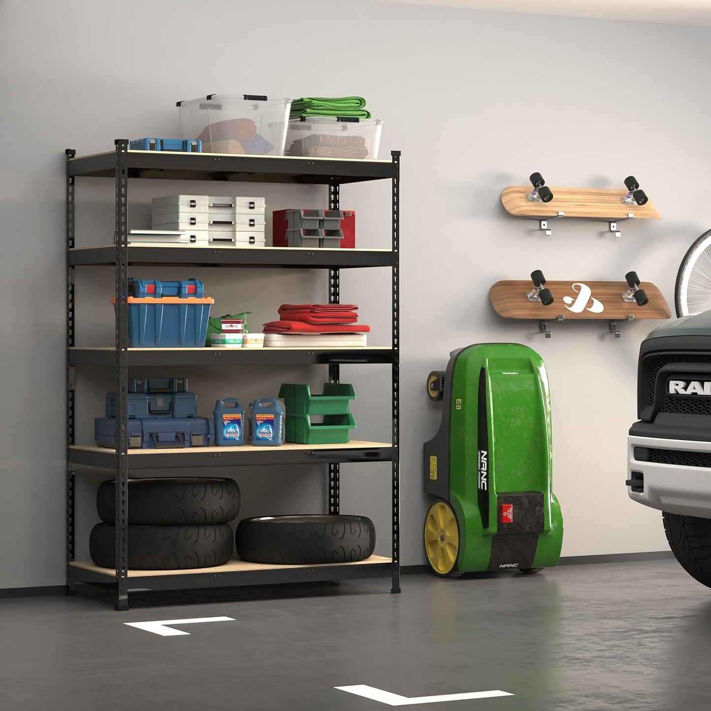 PrimeZone 48" x 24" x 72" Heavy Duty Storage Shelves, 5 Tier Adjustable Garage Storage Shelving, Metal Storage Utility Rack Shelf Unit for Warehouse Pantry Closet Kitchen, Black, 10 Pack