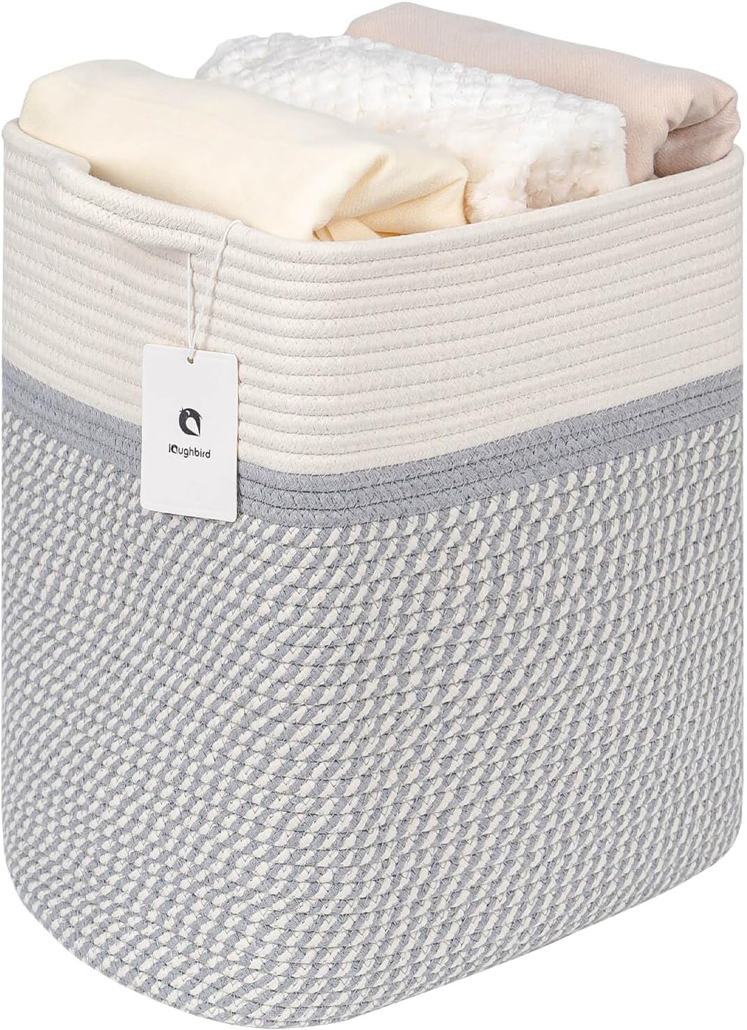Medium and Large Woven Basket//With Handle, Used for Toys and Fabric Storage Basket used for Storing xl Storage Box, Decorative Storage Box Room (14L*15.7H TWhite/Gray, 14L*10W*15.7H)