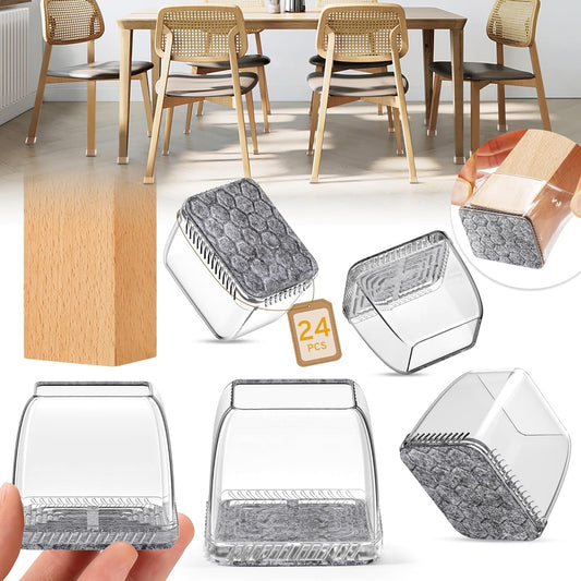 24PCS Rectangular Chair Leg Floor Protectors, Furniture Sliders, Non-Slip Felt Furniture Pads for Hardwood Floors, Silicone Cap Covers to Protect Floors,(Fit L :1.73-2.05", W: 1.34-1.65")