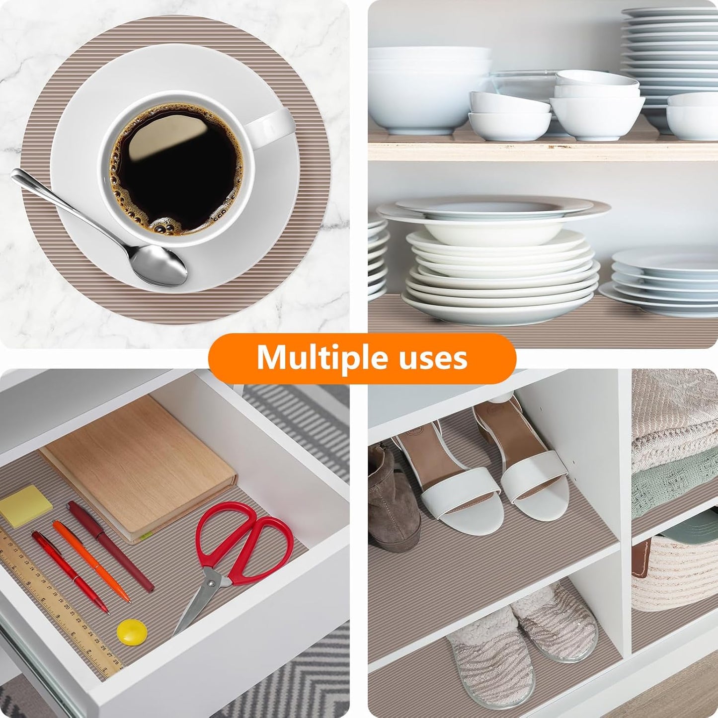 Shelf Liners for Kitchen Cabinets Drawer Liner Non Adhesive Cupboard Mat EVA Material Waterproof Refrigerator Mats Washable Fridge Liner for Cupboard and Desks Liner Beige 11.8 x 118 Inches