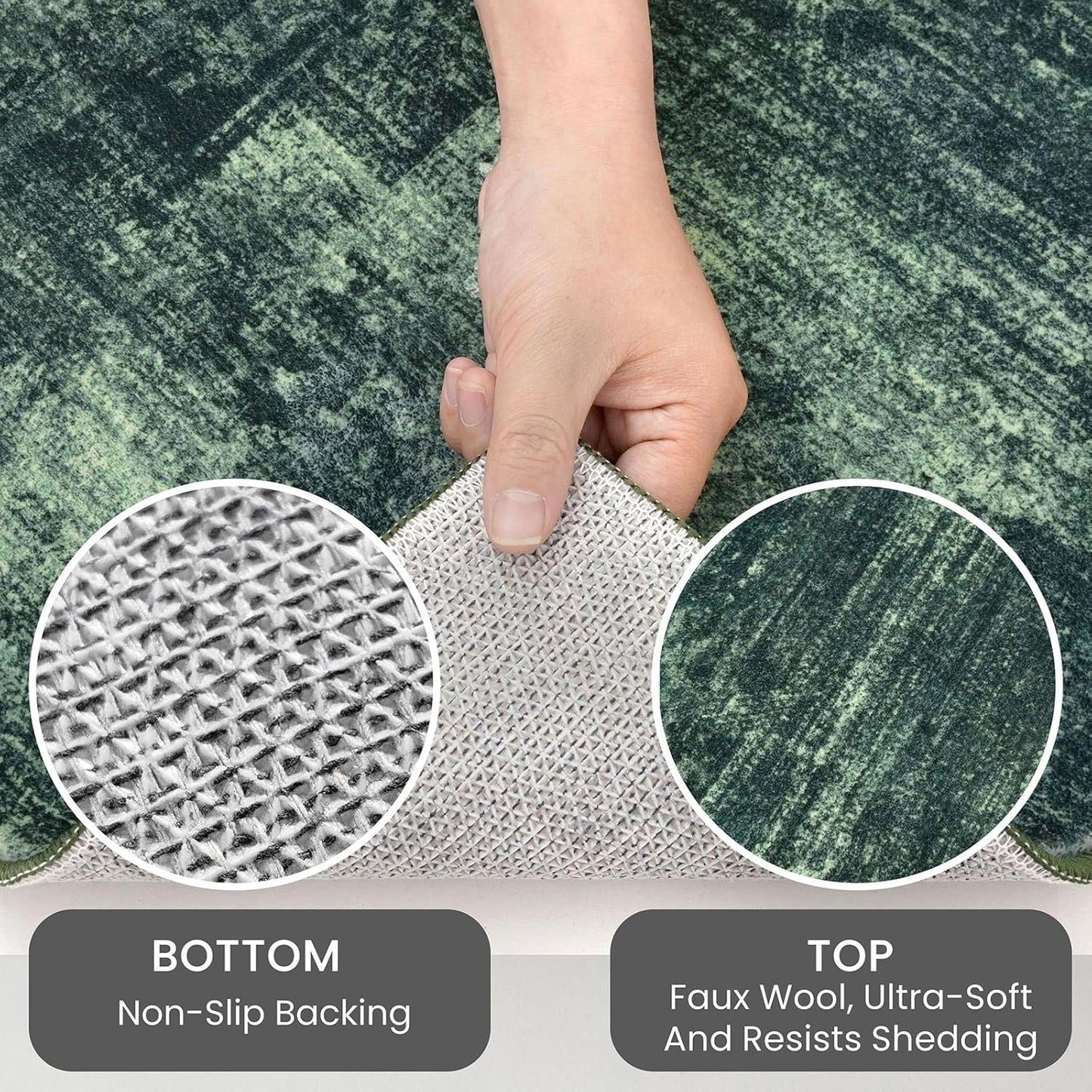 IOHOUZE Abstract Area Rugs 6x9 Ft Washable Rugs for Living Room, Non Slip Dining Room Rug, Printed Faux Wool Rugs for Bedroom, Floor Carpet for Office Nursery Playroom, Dark Green