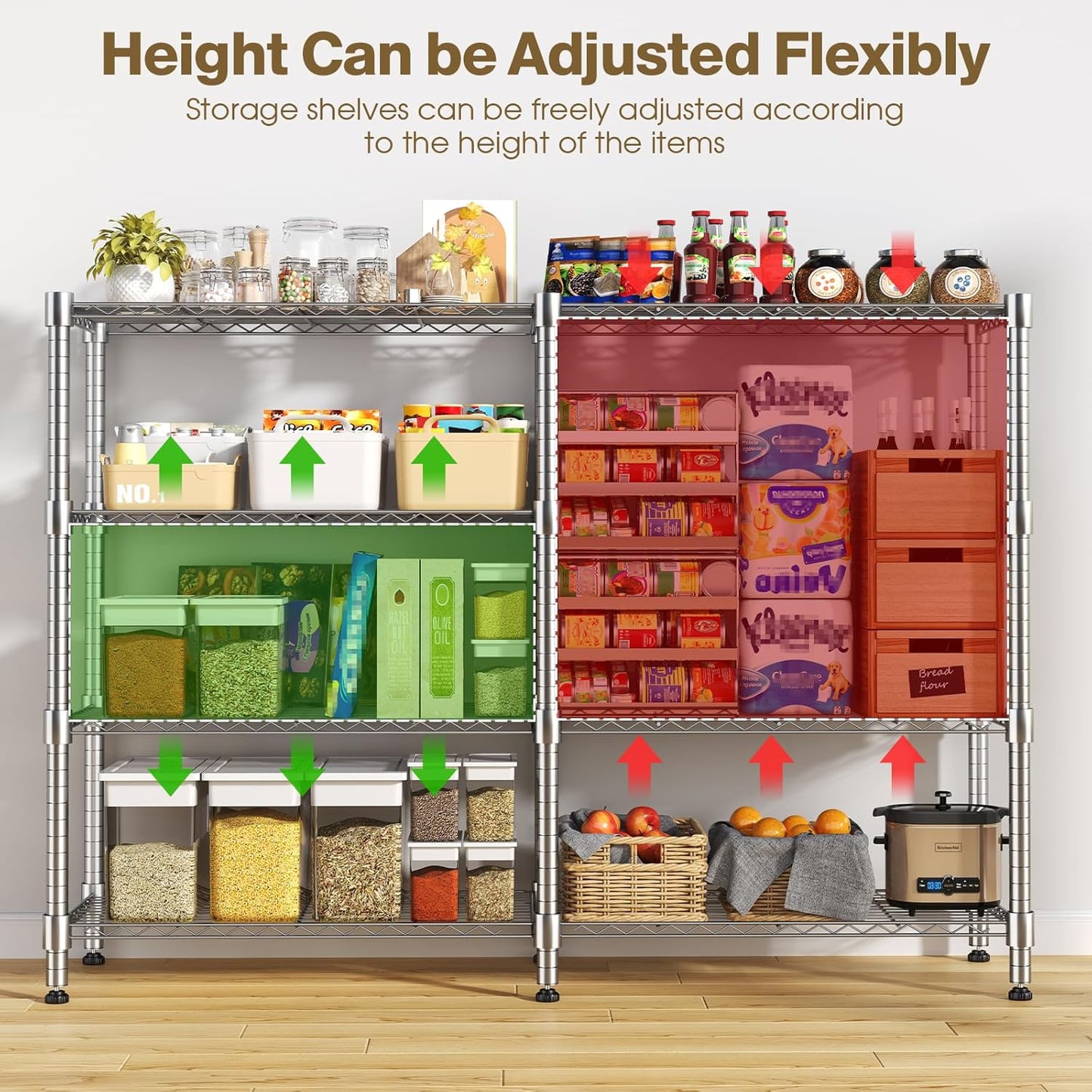 Himimi 4-Tier Heavy Duty Metal Storage Rack, 1200LBS Adjustable Wire Shelving for Storage, Standing Storage Shelf Units for Kitchen Garage Pantry Laundry, 60" W x 14" D x 60" H, Silver