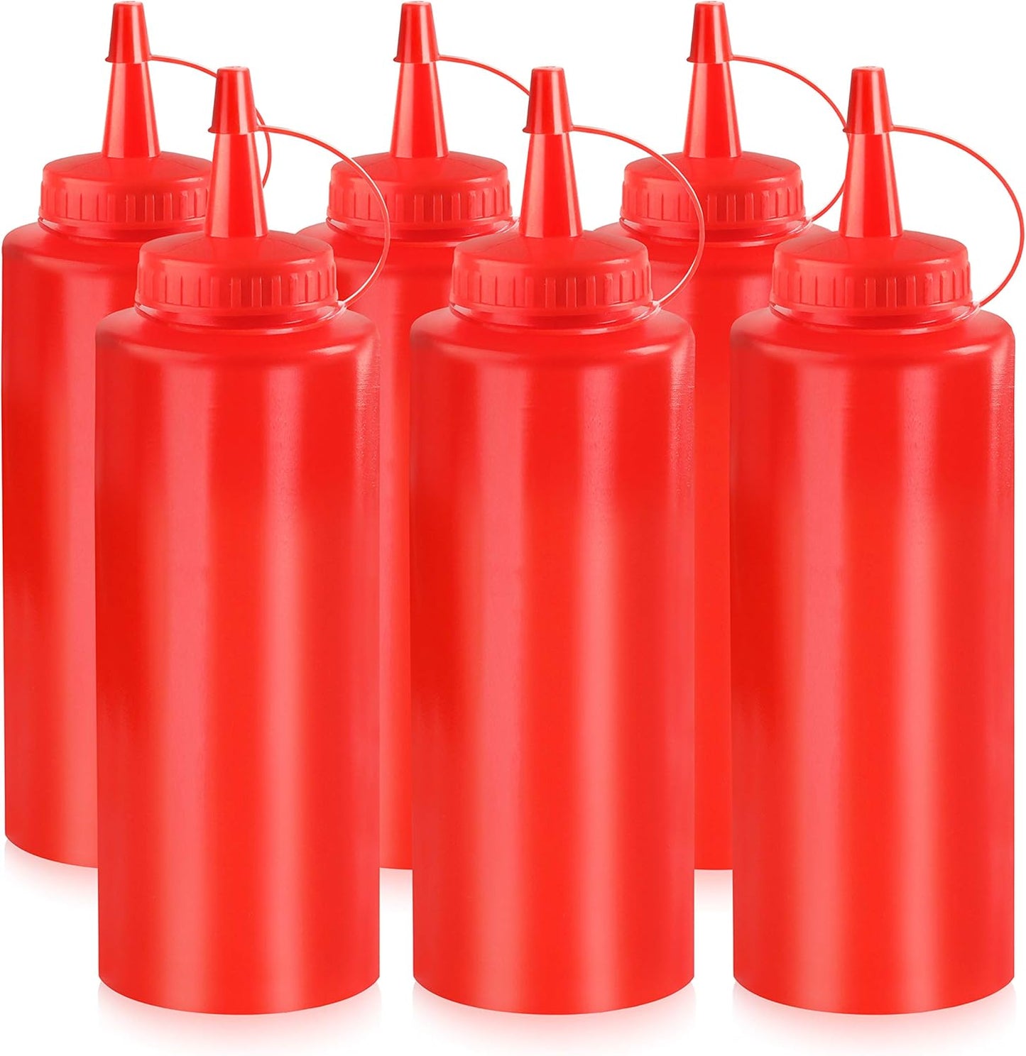 New Star Foodservice 26313 Squeeze Bottles, Plastic, 12 oz, Red, Pack of 6