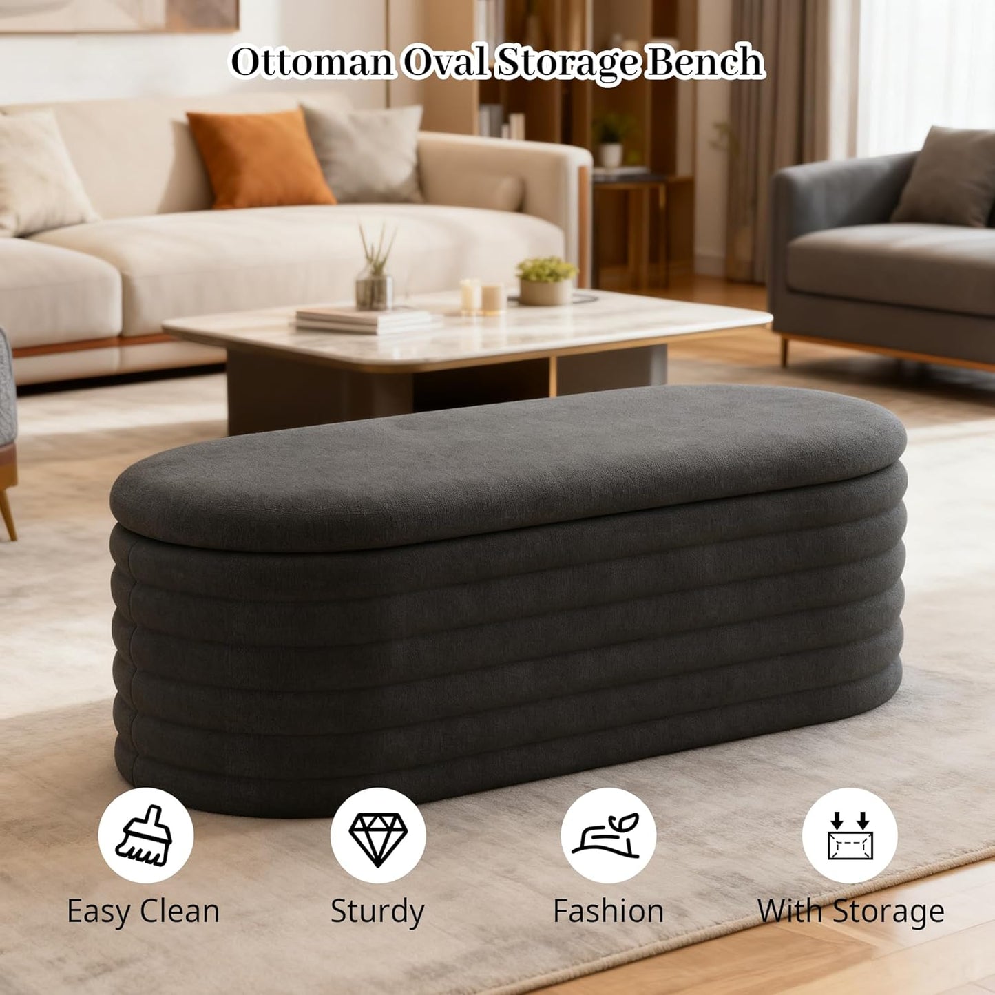 Storage Ottoman Bench, 40" Storage Bench, Upholstered Fabric Storages Benches End of Bed Stool with Safety Hinge, Shoe Storages Benches for Bedroom, Living Room, Entryway, Closet, Black