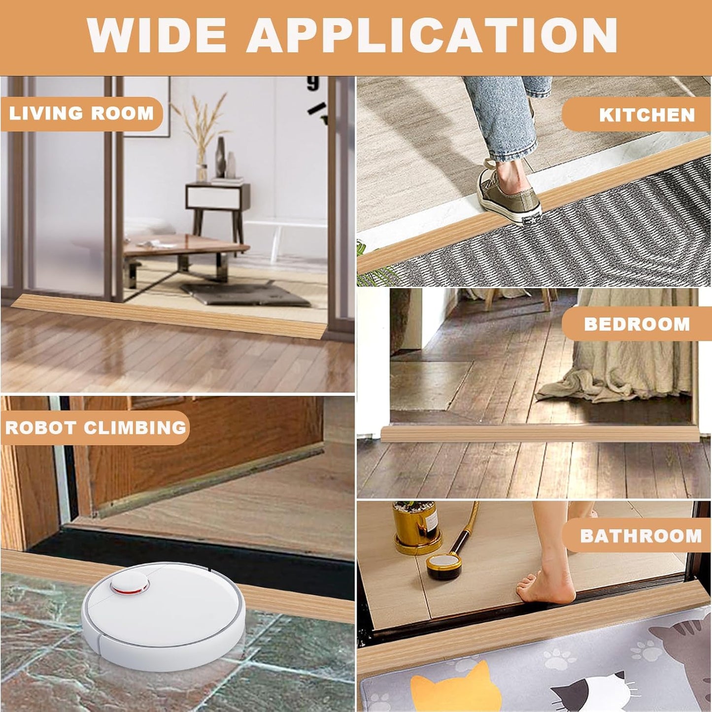 Vinyl Door Threshold Flooring Transition Strip Self Adhesive Carpet Edging Strip for Laminate Doorway Edge Threshold from 2/5" to 3/5" (Light Yellow Wood Grain, 10 Ft)