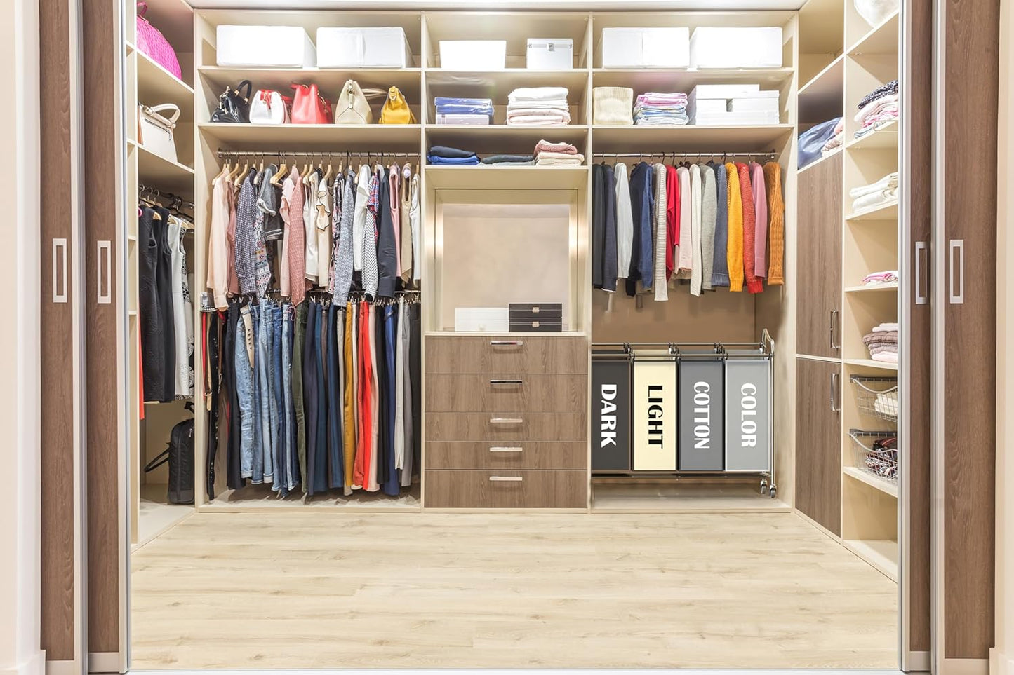 Simple Houseware 4-Bag Heavy Duty Laundry Sorter Rolling Cart, Silver/Assorted