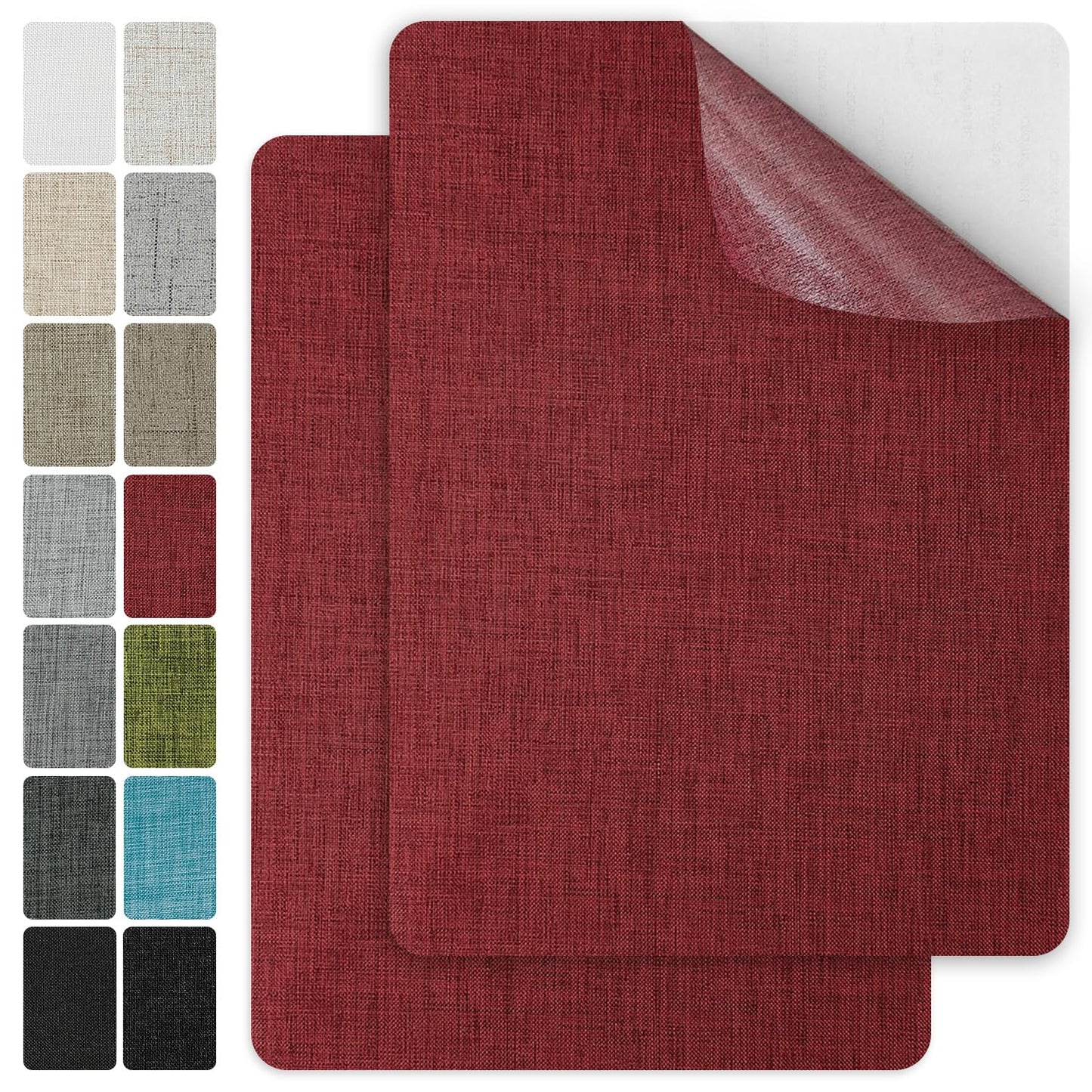 J.CARP 2Pcs Linen Repair Patches, Large Self-Adhesive Fabric Patch for Sofas, Couch, Furniture, Car Seats (8 * 11 inches-2PCS Red)