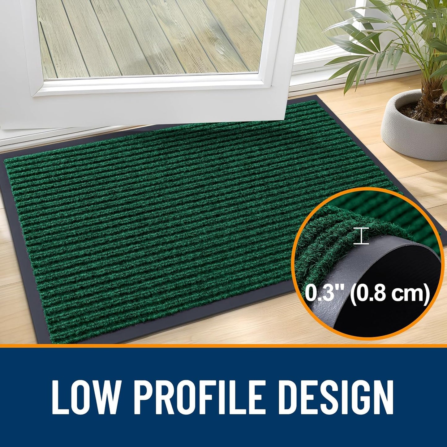 OLANLY Front Door Mat Indoor Outdoor Entrance, Waterproof Heavy Duty Doormat, Fade Resistant, Low Profile, Easy Clean Patio Porch Welcome Floor Mats for Entry, 47x23, Green