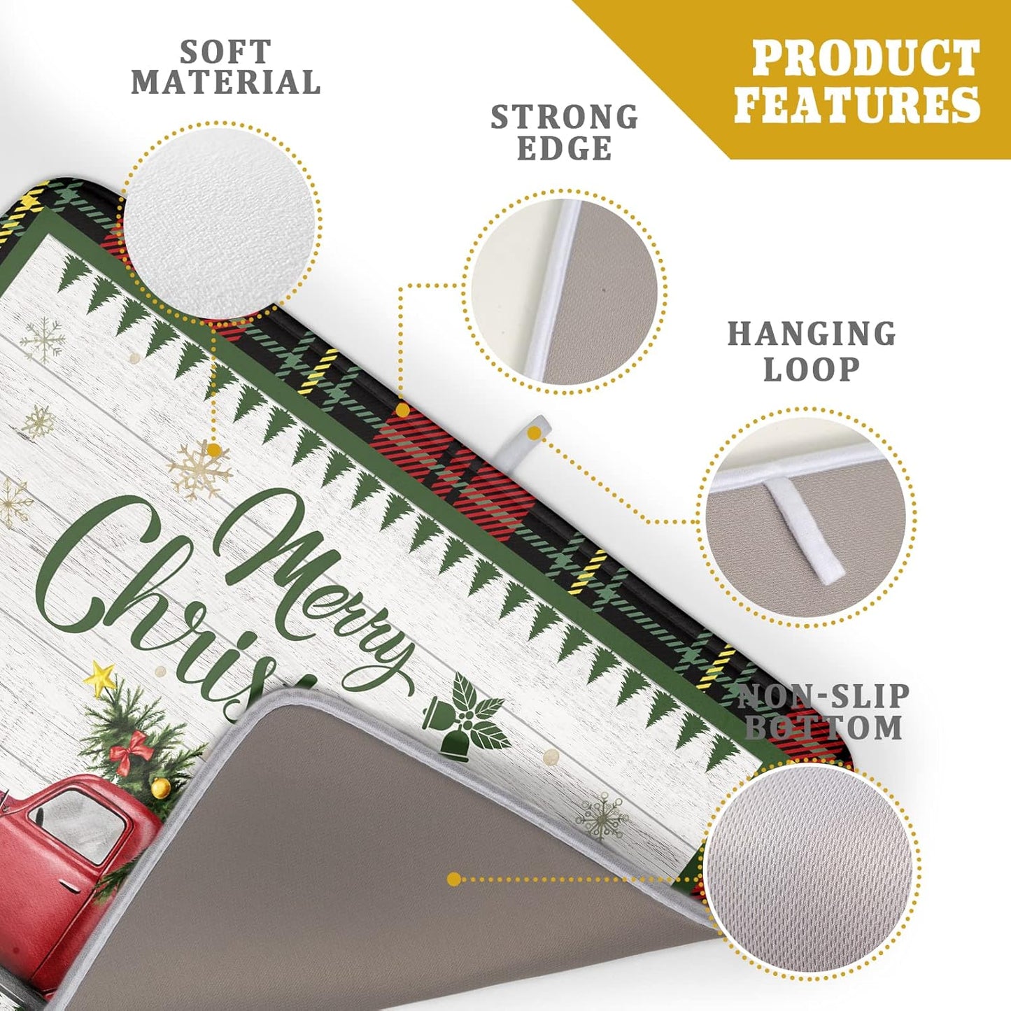 Christmas Dish Drying Mat 18x24 Inch for Kitchen Counter Decor Absorbent Reversible Microfiber Red Truck Buffalo Check Plaid Dishes Pad Dish Drainer Rack Mats Absorbent Fast Dry Kitchen Accessories