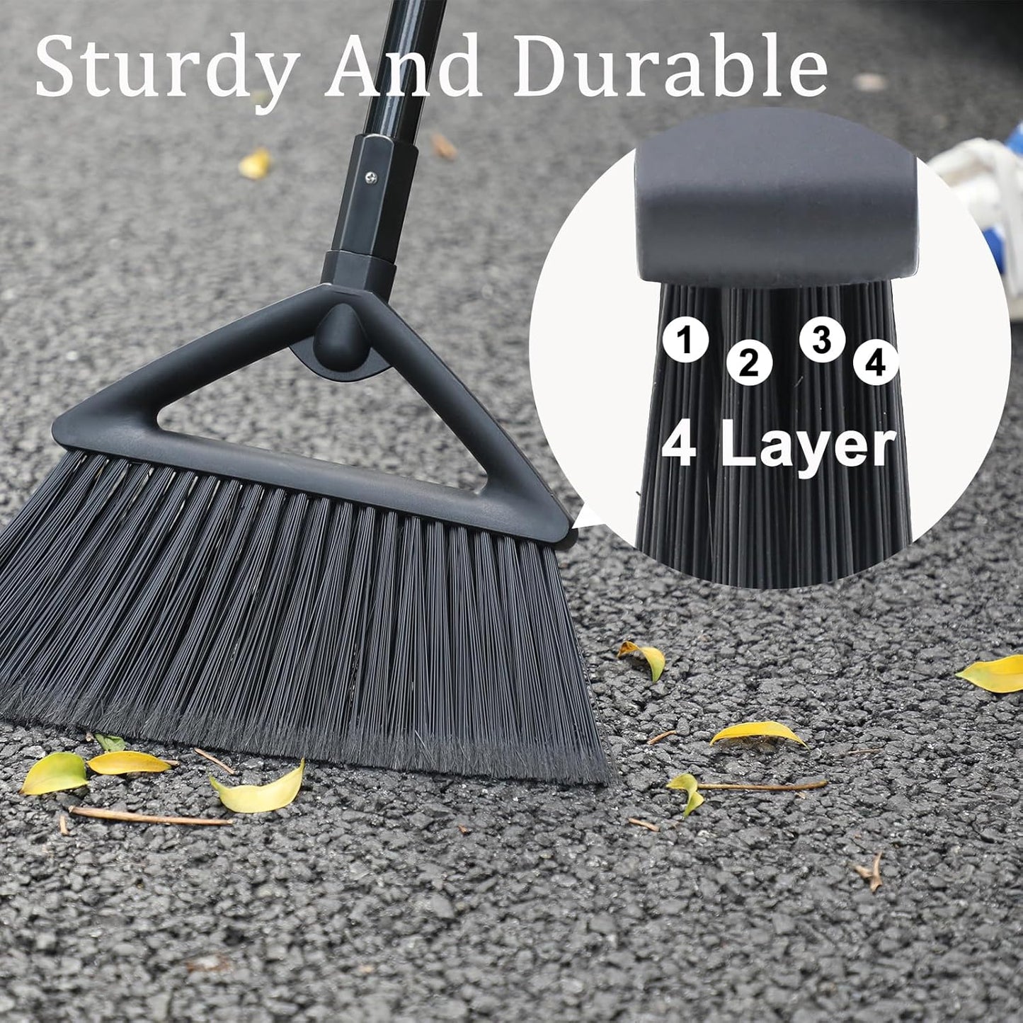 4PCS Heavy Duty Angle Broom, Long Pole Brooms for Indoor, Outdoor Sweeping, Kitchen to Courtyard, Black