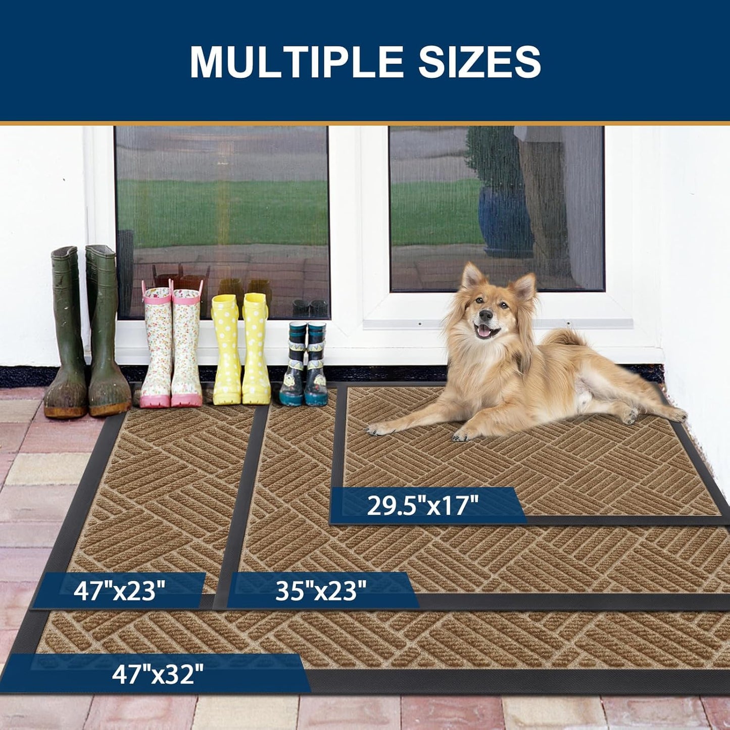 Smiry Front Door Mat Outside Entrance, Heavy Duty Outdoor Indoor Natural Rubber Doormat, Non Slip, Trap Dirt and Moisture, Easy Clean, Low Profile Patio Porch Entryway Mat, 35x23, Coffee