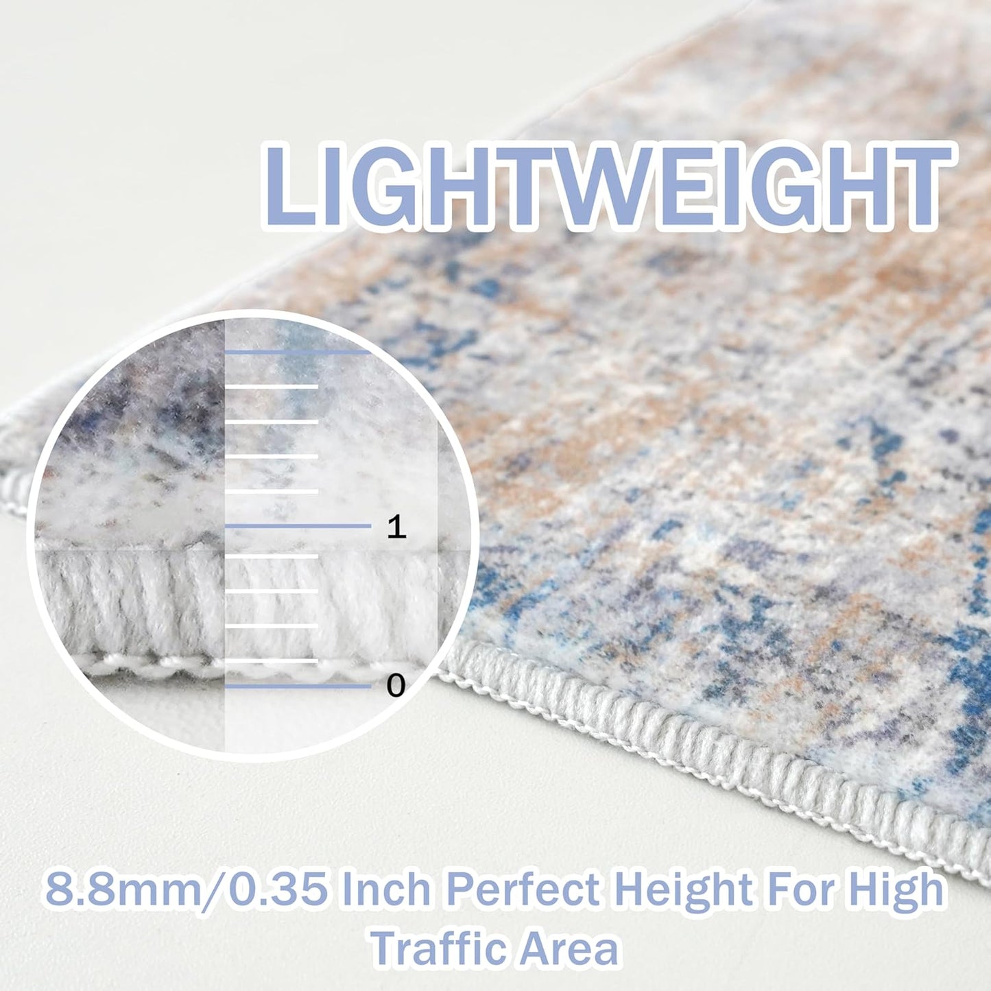 IOHOUZE Abstract Area Rug 4x6 Ft Washable Rugs for Entryway Indoor, Non Slip Small Living Room Rugs Printed Faux Wool Throw Rug, Floor Carpet for Kitchen Nursery Playroom, Blue Rust