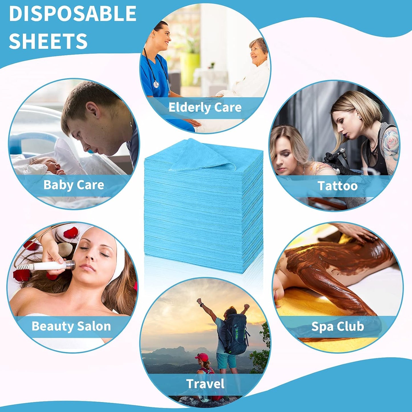 Breling 100 Pcs 31.5 x 71 Inch Disposable Bed Sheets Oil-proof PE Film Massage Table Sheets Non-woven Fabric Spa Waterproof Bed Cover Breathable for Beauty Salon Hotels Tattoo Waxing(Blue)