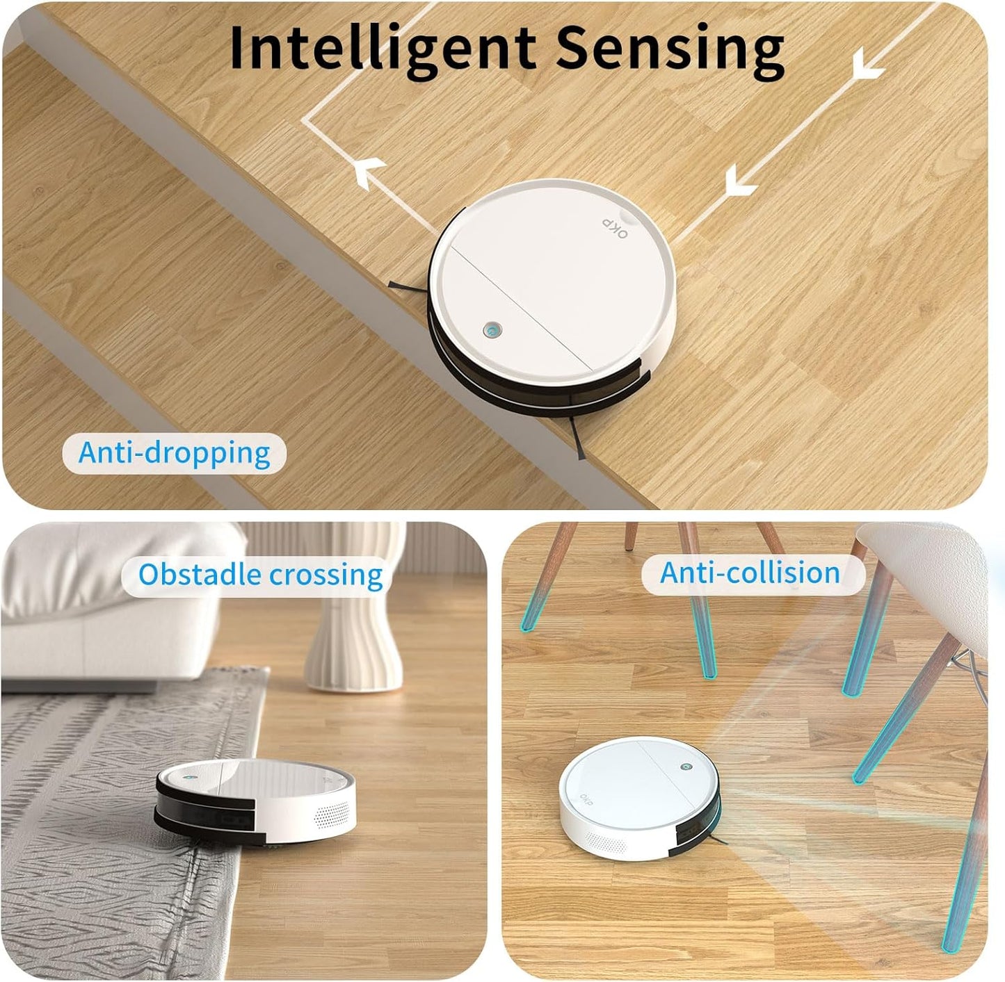 OKP K5 Robot Vacuum Cleaner, No Tangled Hair, Super Thin, 2500pa Suction, Cleaning Schedules, Self-Charging, Robotic Vacuums with Wi-Fi/App/Alexa Control, Ideal for Pet Hair Carpets Hard Floors