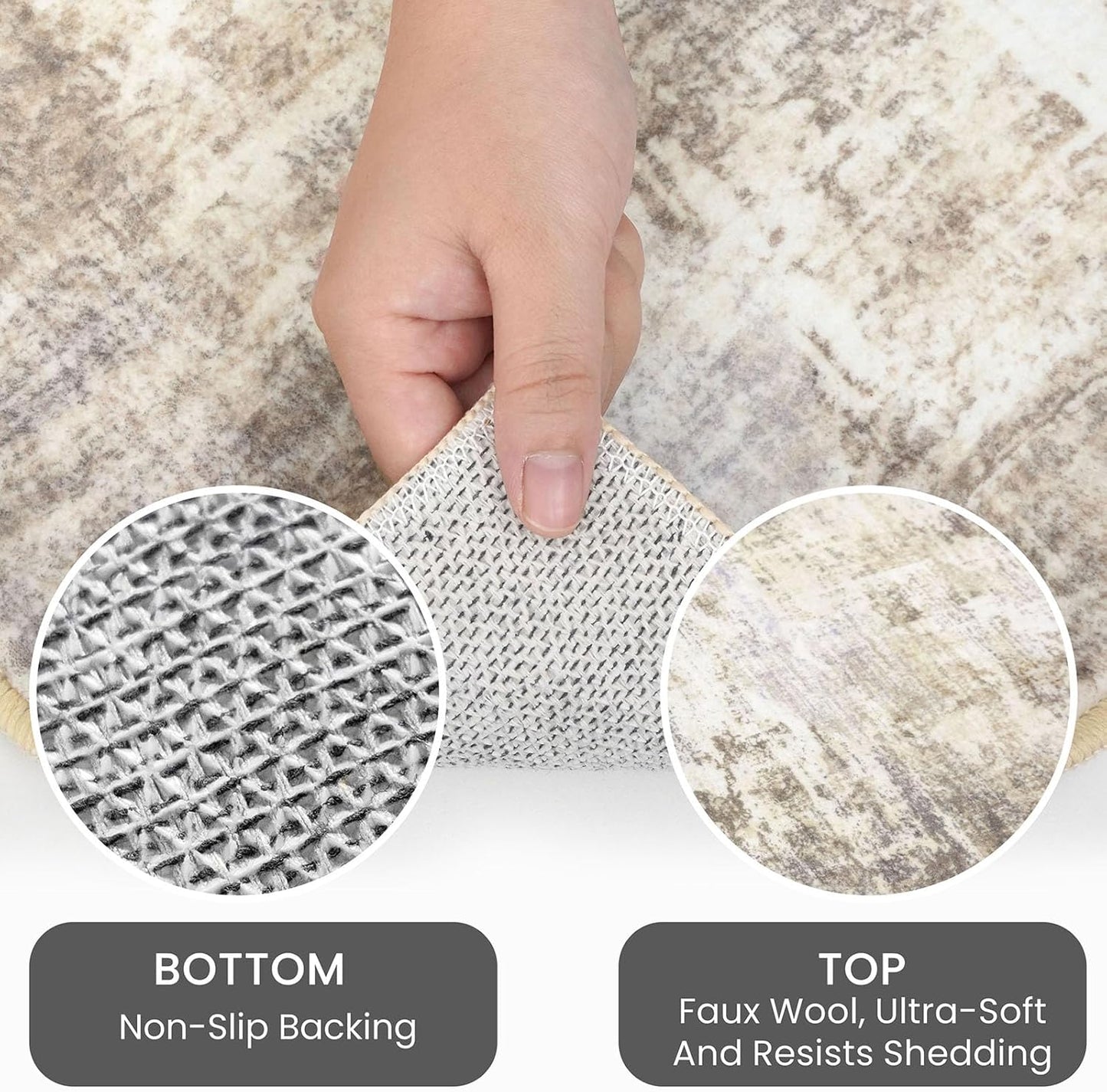 IOHOUZE Small Abstract Area Rug 2x3 Ft Entryway Rugs Washable Door Mat Indoor Entrance, Rubber Backed Throw Rugs, Printed Faux Wool Non Slip Floor Carpet for Foyer Front Door Sink, Beige Brown