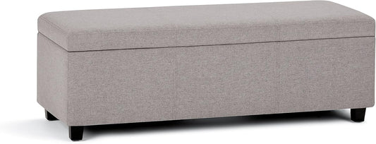SIMPLIHOME Avalon 48 inch Wide Contemporary Rectangle Storage Ottoman Bench in Cloud Grey Linen Look Fabric, Assembled, for the Living Room, Entryway and Family Room