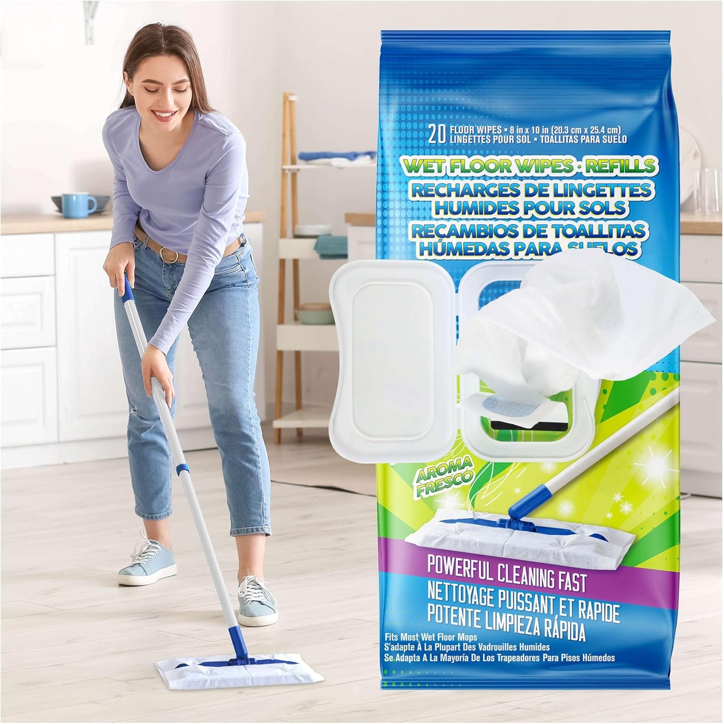 Wet Floor Wipes, Multi Surface Floor Cleaner Wet Mop Pads Fit Swiffer Sweeper Mop, Fresh Scent & Plant-Based Textured Cloth Trap Absorb Dirt, 20 Count (Pack of 12)