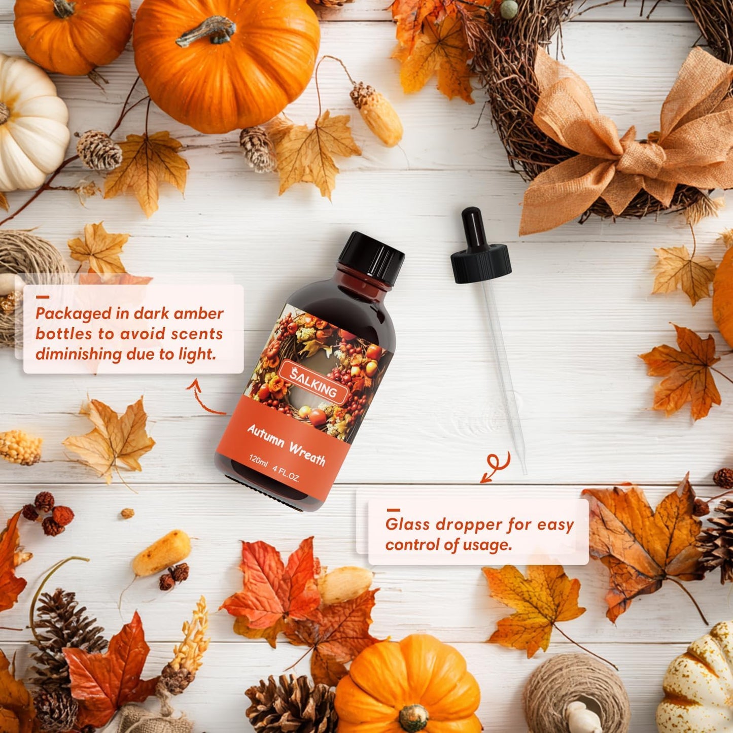 SALKING Autumn Wreath Fragrance Oil, 120ml (4 Fl Oz) Premium Essential Oils for Diffuser, Candle Scents for Candle Making, Soap Making Supplies, Autumn Diffuser Oil, Halloween Thanksgiving Gift
