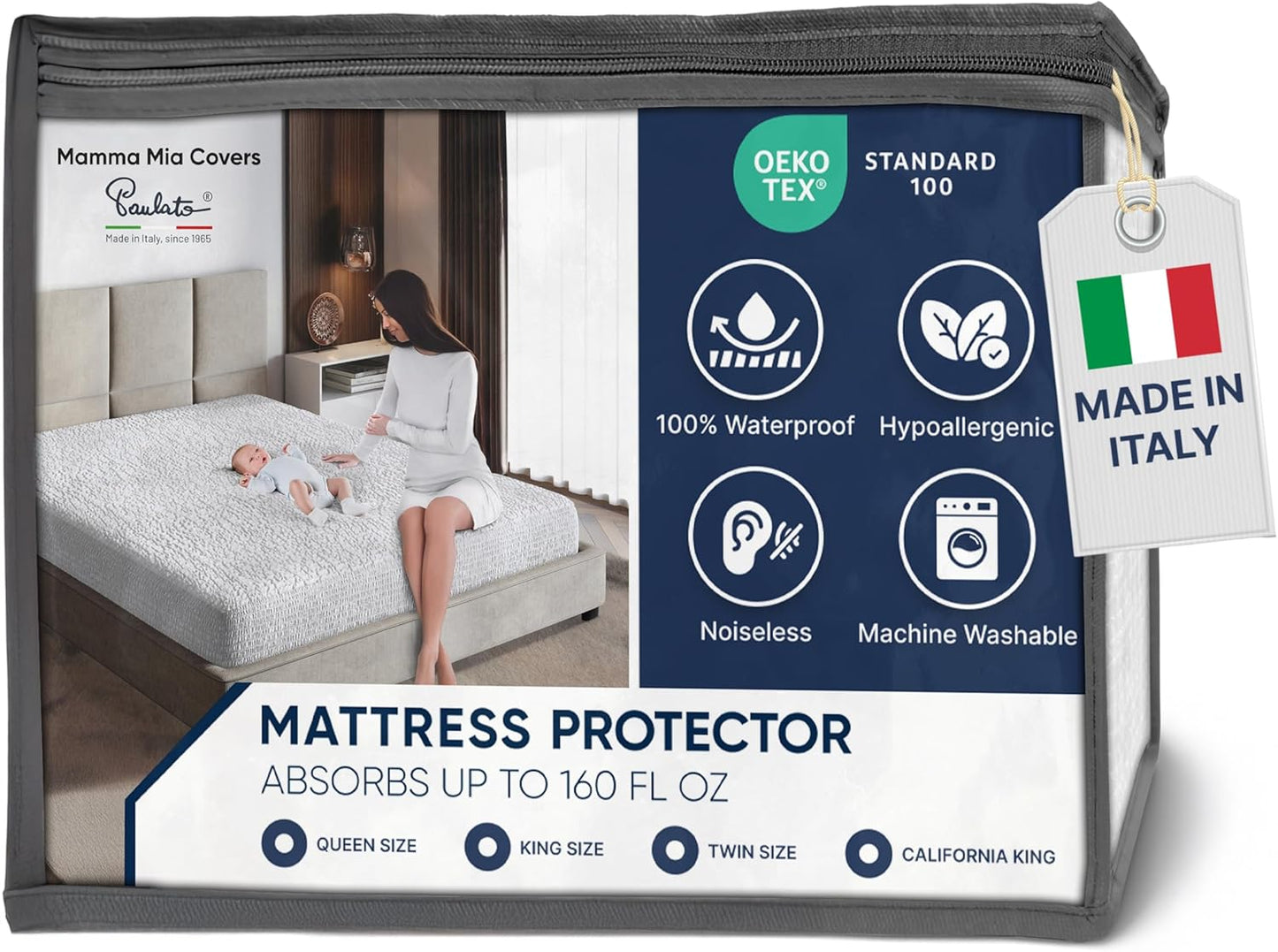 PAULATO BY GA.I.CO Full Waterproof Mattress Protector – Mattress Cover for Full Size Bed – Breathable Noiseless Hypoallergenic Machine Washable – Water Proof Protector with Deep Elastic Skirt