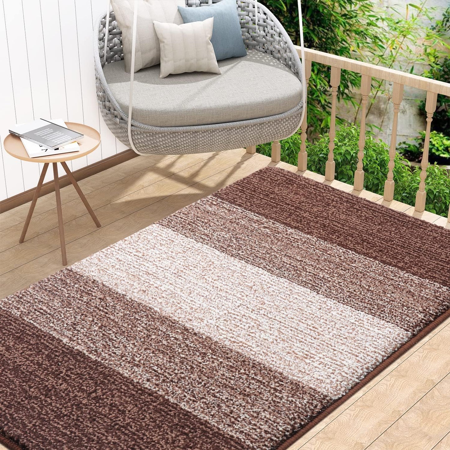 Kitinjoy Indoor Outdoor Door Mat, 48x32 Non-Slip Absorbent Dirt Trapper, Low-Profile Washable Inside Entrance Front Floor Mat, Sturdy Soft Entry Doormats for Entryway, Brown