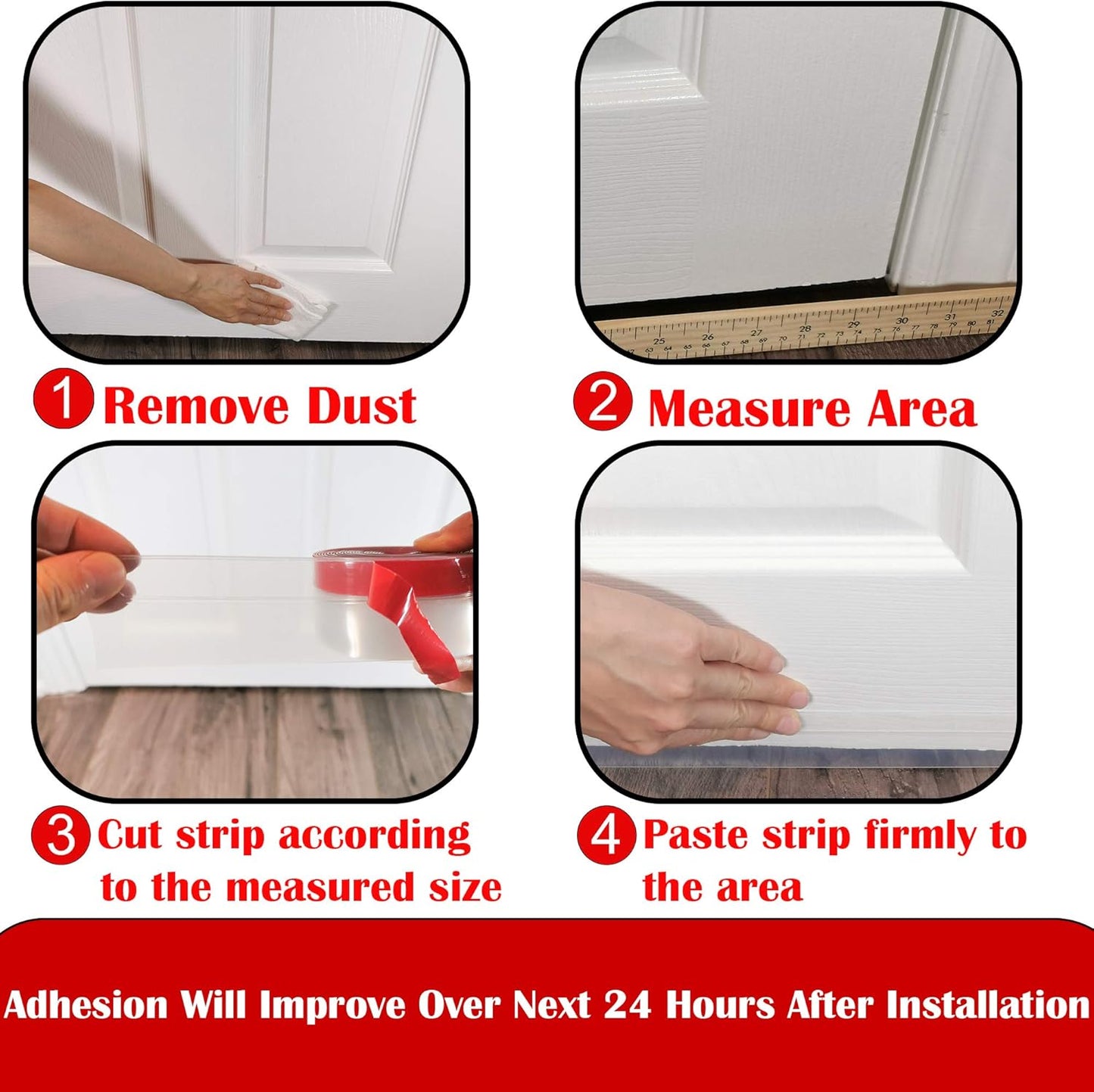 Clear Weather Stripping Tape, Door Draft Seal Silicone Strip. Enhanced with Thicker Strip and Stronger Adhesive Tape Backing. (Transparent, 10M Total, 2 Packs)