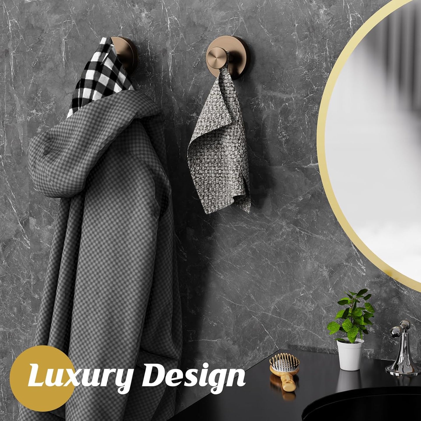 Suction Cup Hooks for Shower,2Pcs Shower Towel Suction Hooks,No Drill Towel Hooks for Bathroom Wall,Kitchen,Glass,Mirror,Tile to Hang Towels,Robes,Loofah-Champagne Bronze